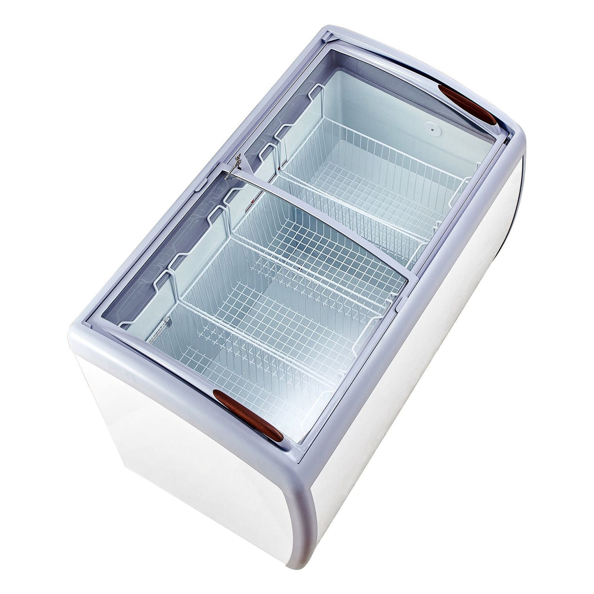 Commercial Ice Cream Display Case, 12.8 Cu.ft Chest Freezer, Mobile Glass Top Deep Freezer, Restaurant Gelato Dipping Cabinet with 4 Wire Baskets, 2 Sliding Glass Doosr, Locking Casters, White