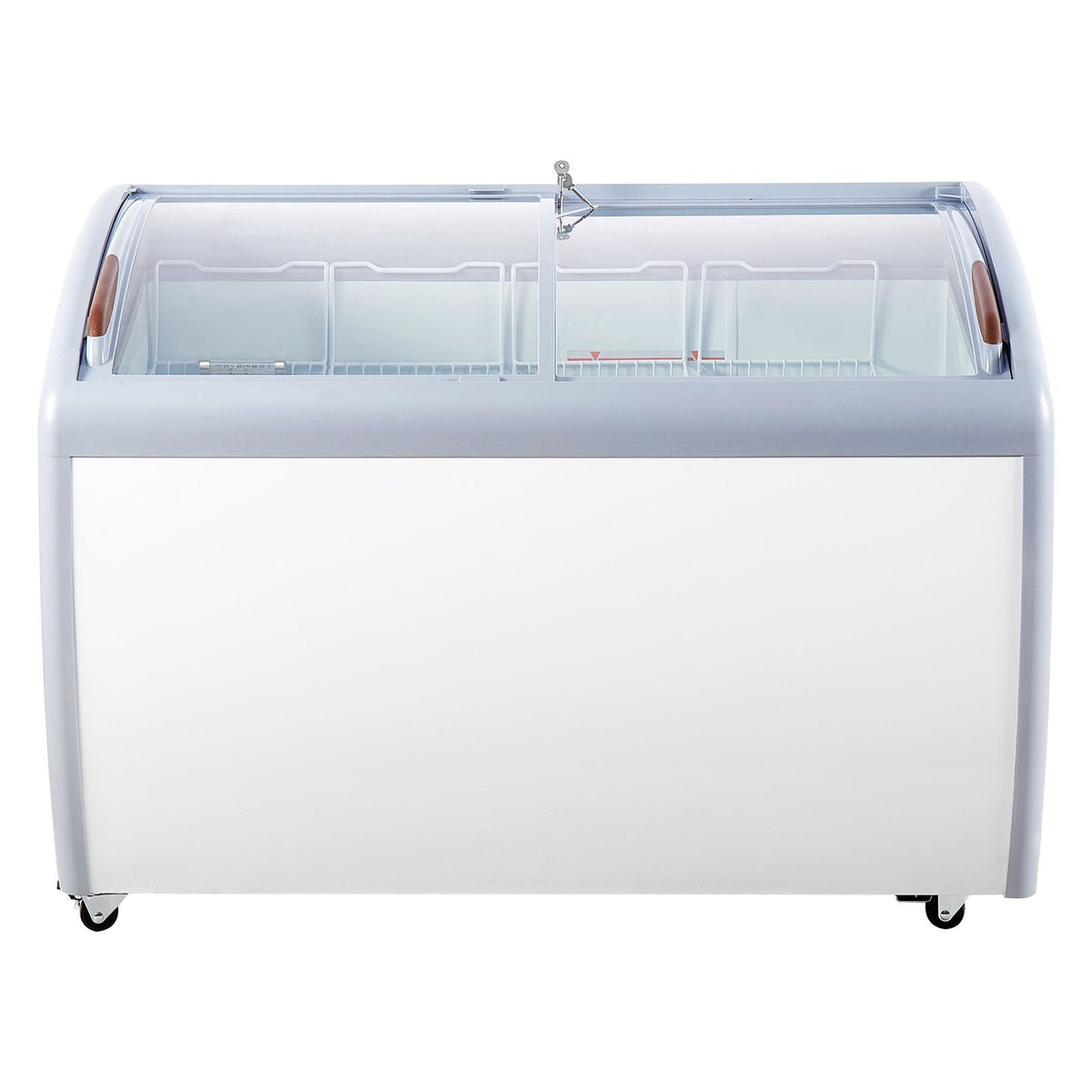 Commercial Ice Cream Display Case, 12.8 Cu.ft Chest Freezer, Mobile Glass Top Deep Freezer, Restaurant Gelato Dipping Cabinet with 4 Wire Baskets, 2 Sliding Glass Doosr, Locking Casters, White