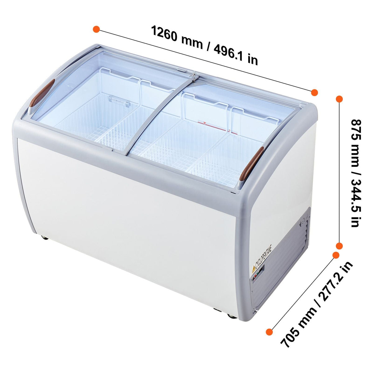Commercial Ice Cream Display Case, 12.8 Cu.ft Chest Freezer, Mobile Glass Top Deep Freezer, Restaurant Gelato Dipping Cabinet with 4 Wire Baskets, 2 Sliding Glass Doosr, Locking Casters, White