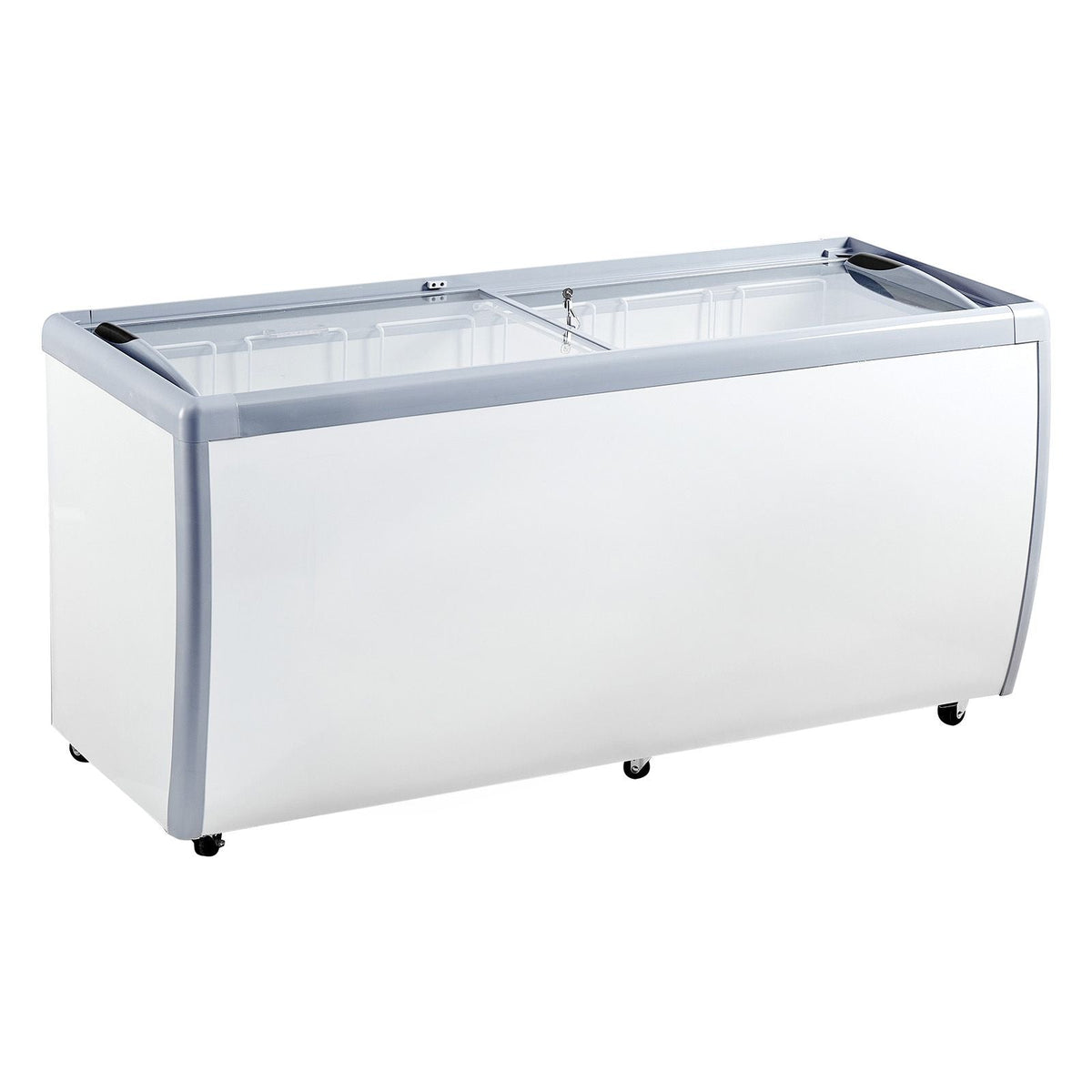 Commercial Ice Cream Display Case, 13.1 Cu.ft Chest Freezer, Mobile Glass Top Deep Freezer, Restaurant Gelato Dipping Cabinet with 8 Large Tubs, 2 Sliding Glass Doors, Locking Casters, White