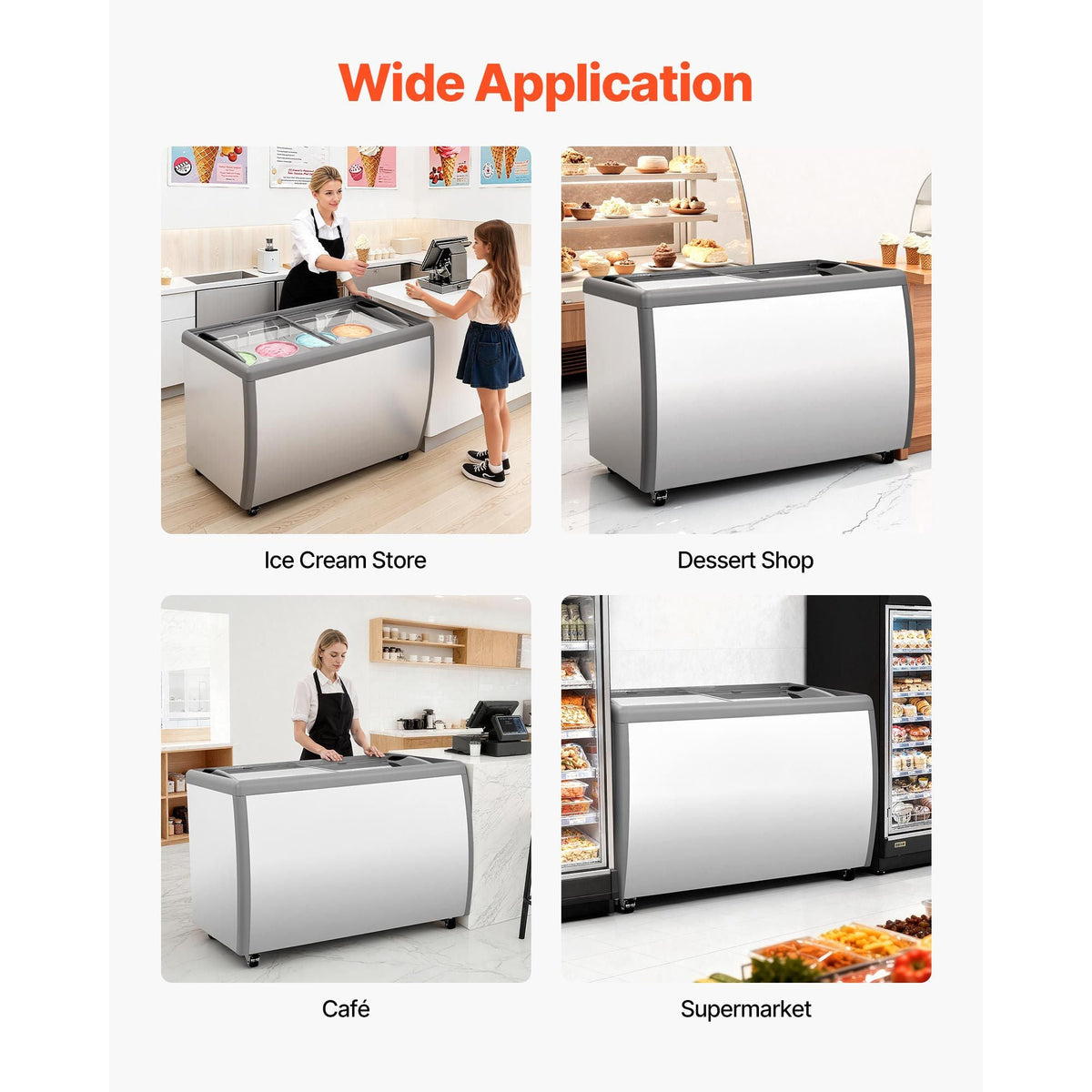 Commercial Ice Cream Display Case, 13.1 Cu.ft Chest Freezer, Restaurant Gelato Dipping Cabinet Top Deep Freezer with Locking Casters, Sliding Glass Door, LED Lighting, Hold 8 Ice Cream Tubs