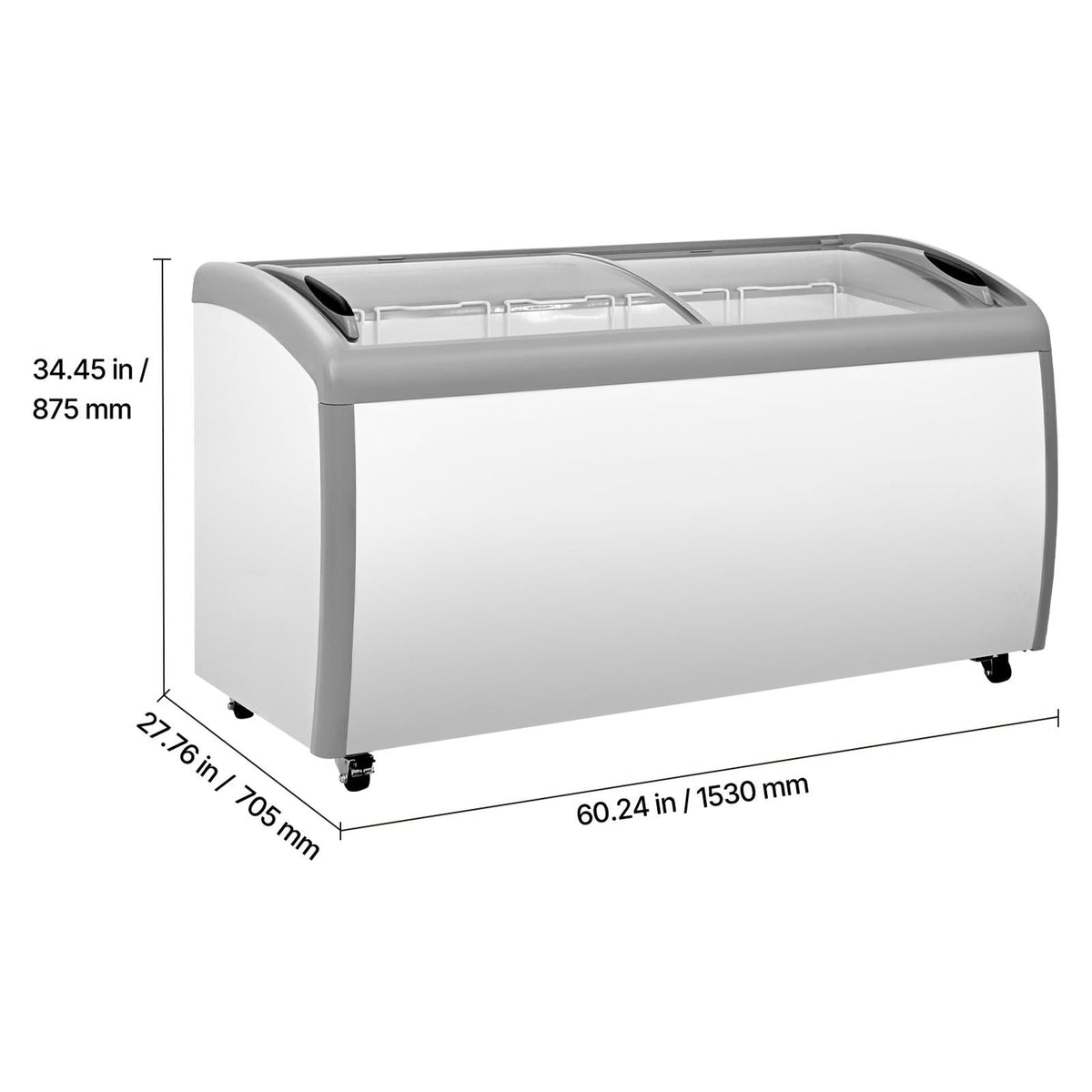 Commercial Ice Cream Display Case, 16.3 Cu.ft Chest Freezer, -19 to 3 F Temp Adjustable Mobile Top Deep Freezer with 5 Wire Baskets, 2 Sliding Glass Doors, Locking Casters & LED Strip Lighting