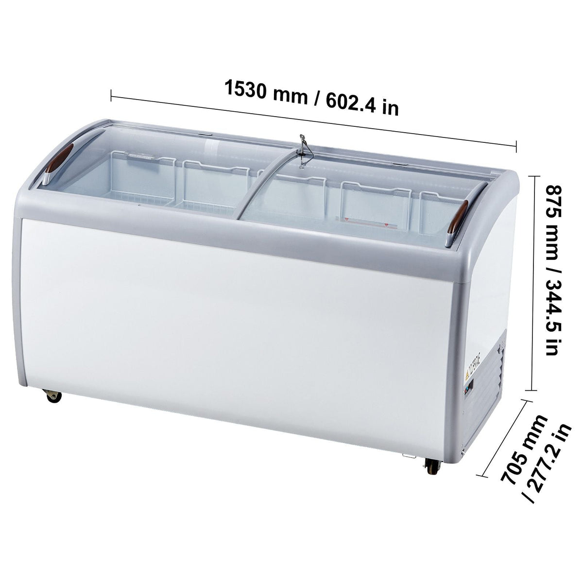 Commercial Ice Cream Display Case, 16.3 Cu.ft Chest Freezer, Mobile Glass Top Deep Freezer, Restaurant Gelato Dipping Cabinet with 5 Wire Baskets, 2 Sliding Glass Doosr, Locking Casters, White