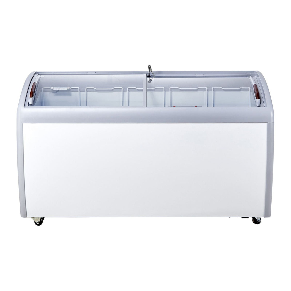 Commercial Ice Cream Display Case, 16.3 Cu.ft Chest Freezer, Mobile Glass Top Deep Freezer, Restaurant Gelato Dipping Cabinet with 5 Wire Baskets, 2 Sliding Glass Doosr, Locking Casters, White