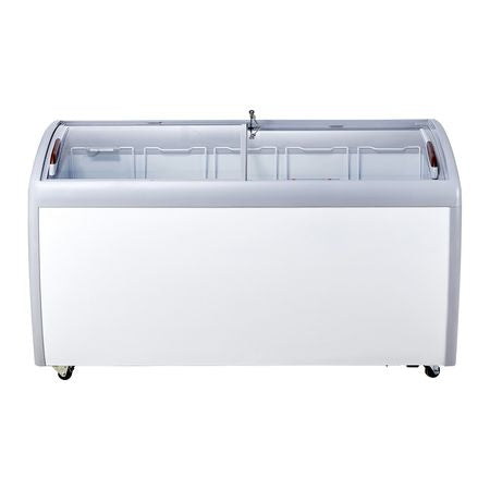 Commercial Ice Cream Display Case, 16.3 Cu.ft Chest Freezer, Mobile Glass Top Deep Freezer, Restaurant Gelato Dipping Cabinet with 5 Wire Baskets, 2 Sliding Glass Doosr, Locking Casters, White
