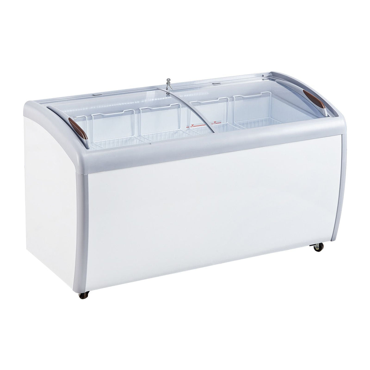 Commercial Ice Cream Display Case, 16.3 Cu.ft Chest Freezer, Mobile Glass Top Deep Freezer, Restaurant Gelato Dipping Cabinet with 5 Wire Baskets, 2 Sliding Glass Doosr, Locking Casters, White