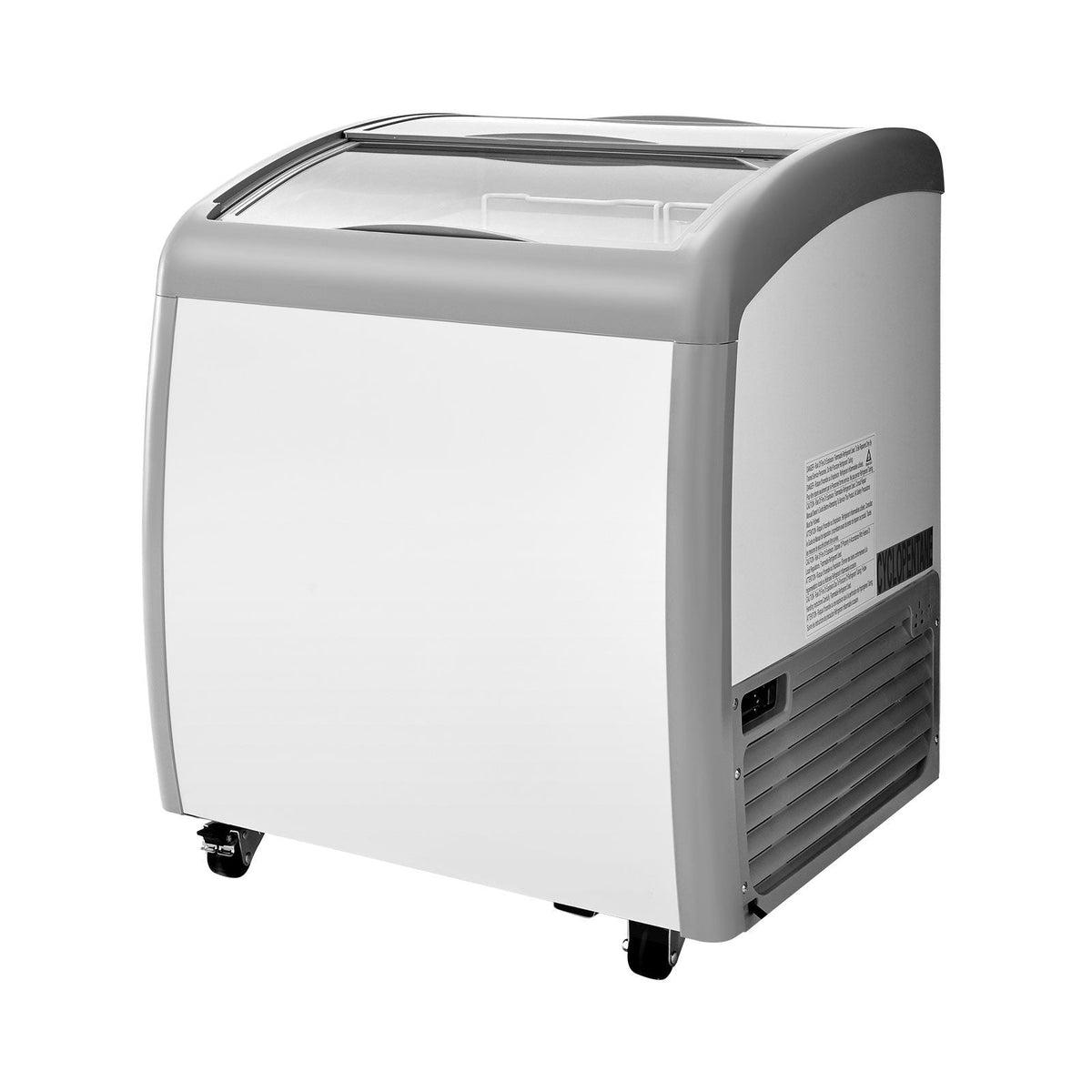 Commercial Ice Cream Display Case, 5.4 Cu.ft Chest Freezer, -19 to 3 F Temp Adjustable Mobile Top Deep Freezer with 2 Wire Baskets, 2 Sliding Glass Doors, Locking Casters & LED Strip Lighting