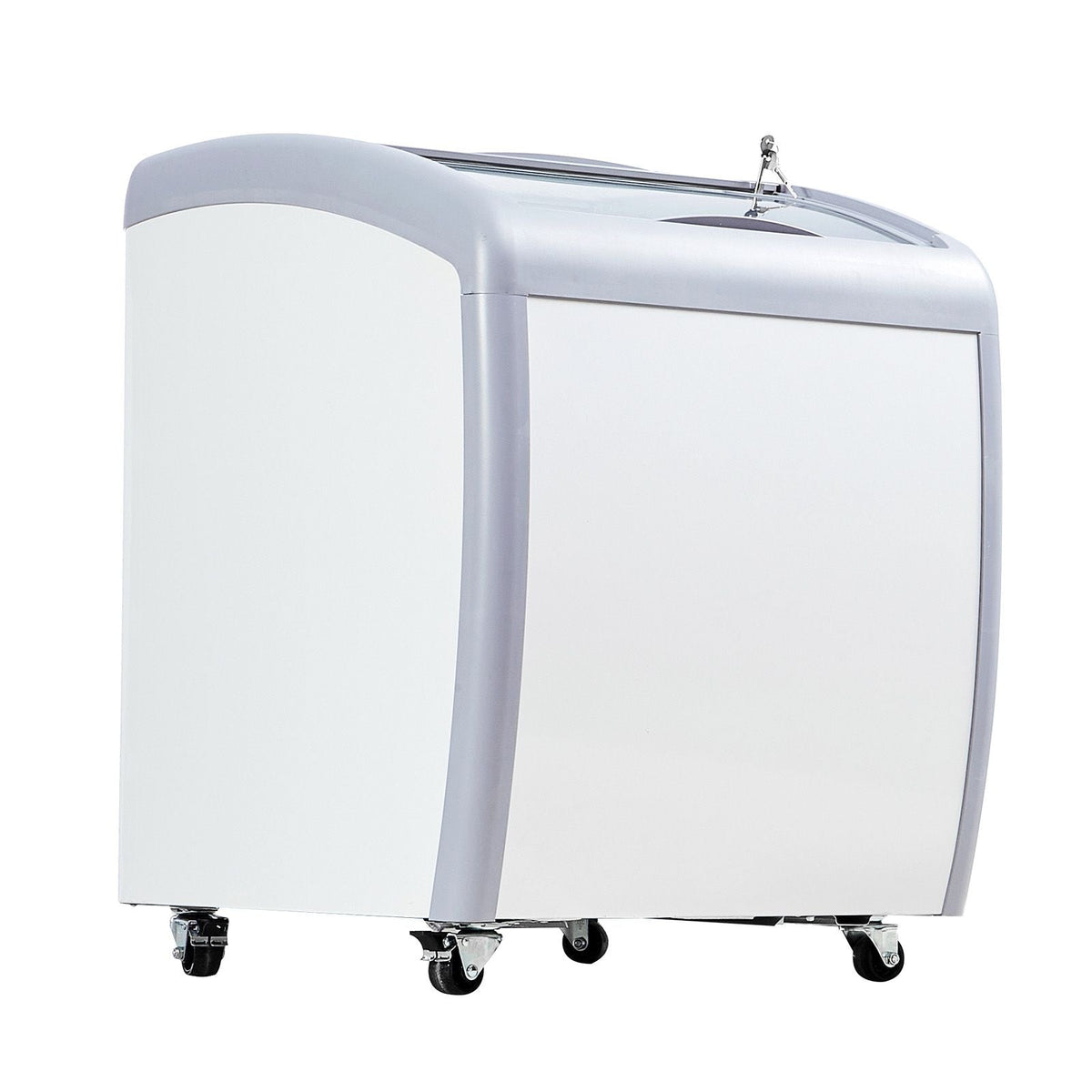 Commercial Ice Cream Display Case, 5.4 Cu.ft Chest Freezer, Mobile Glass Top Deep Freezer, Restaurant Gelato Dipping Cabinet with 2 Wire Baskets, 2 Sliding Glass Doors, Locking Casters, White