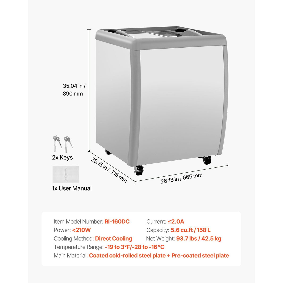 Commercial Ice Cream Display Case, 5.6 Cu.ft Chest Freezer, Restaurant Gelato Dipping Cabinet Top Deep Freezer with Locking Casters, Sliding Glass Door, LED Lighting, Hold 4 Ice Cream Tubs