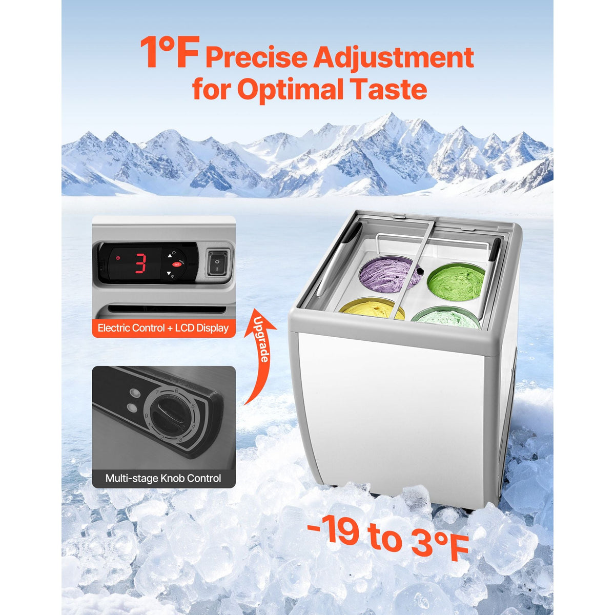 Commercial Ice Cream Display Case, 5.6 Cu.ft Chest Freezer, Restaurant Gelato Dipping Cabinet Top Deep Freezer with Locking Casters, Sliding Glass Door, LED Lighting, Hold 4 Ice Cream Tubs