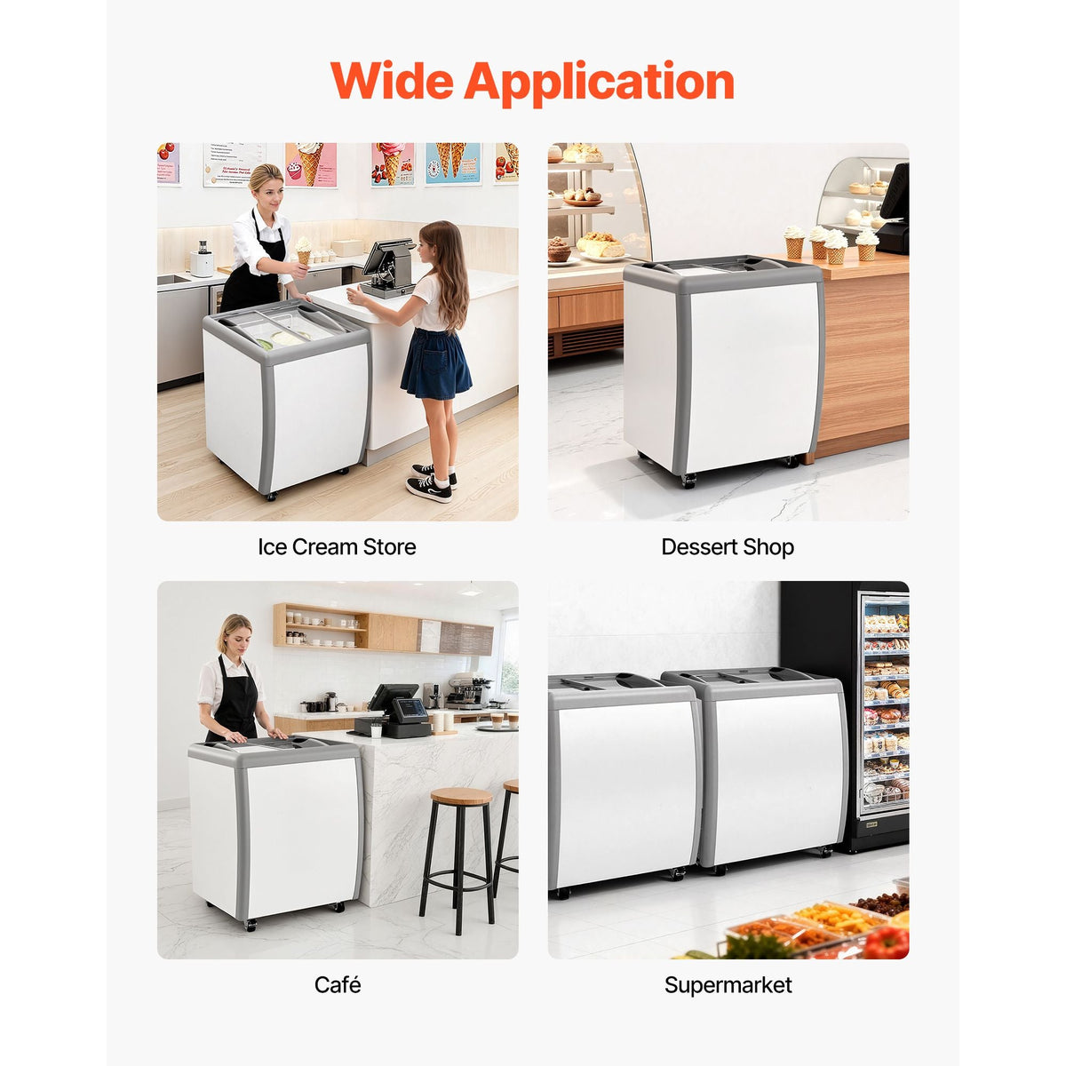 Commercial Ice Cream Display Case, 5.6 Cu.ft Chest Freezer, Restaurant Gelato Dipping Cabinet Top Deep Freezer with Locking Casters, Sliding Glass Door, LED Lighting, Hold 4 Ice Cream Tubs