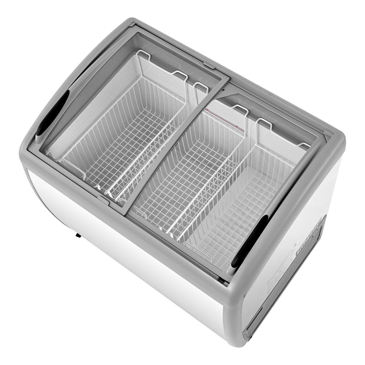 Commercial Ice Cream Display Case, 9.3 Cu.ft Chest Freezer, -19 to 3 F Temp Adjustable Mobile Top Deep Freezer with 3 Wire Baskets, 2 Sliding Glass Doors, Locking Casters & LED Strip Lighting