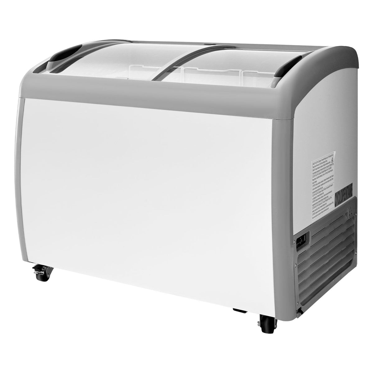 Commercial Ice Cream Display Case, 9.3 Cu.ft Chest Freezer, -19 to 3 F Temp Adjustable Mobile Top Deep Freezer with 3 Wire Baskets, 2 Sliding Glass Doors, Locking Casters & LED Strip Lighting