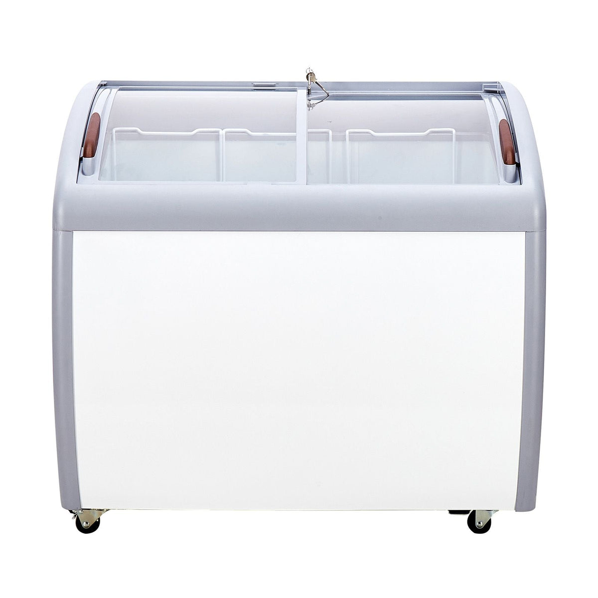 Commercial Ice Cream Display Case, 9.3 Cu.ft Chest Freezer, Mobile Glass Top Deep Freezer, Restaurant Gelato Dipping Cabinet with 3 Wire Baskets, 2 Sliding Glass Doors, Locking Casters, White