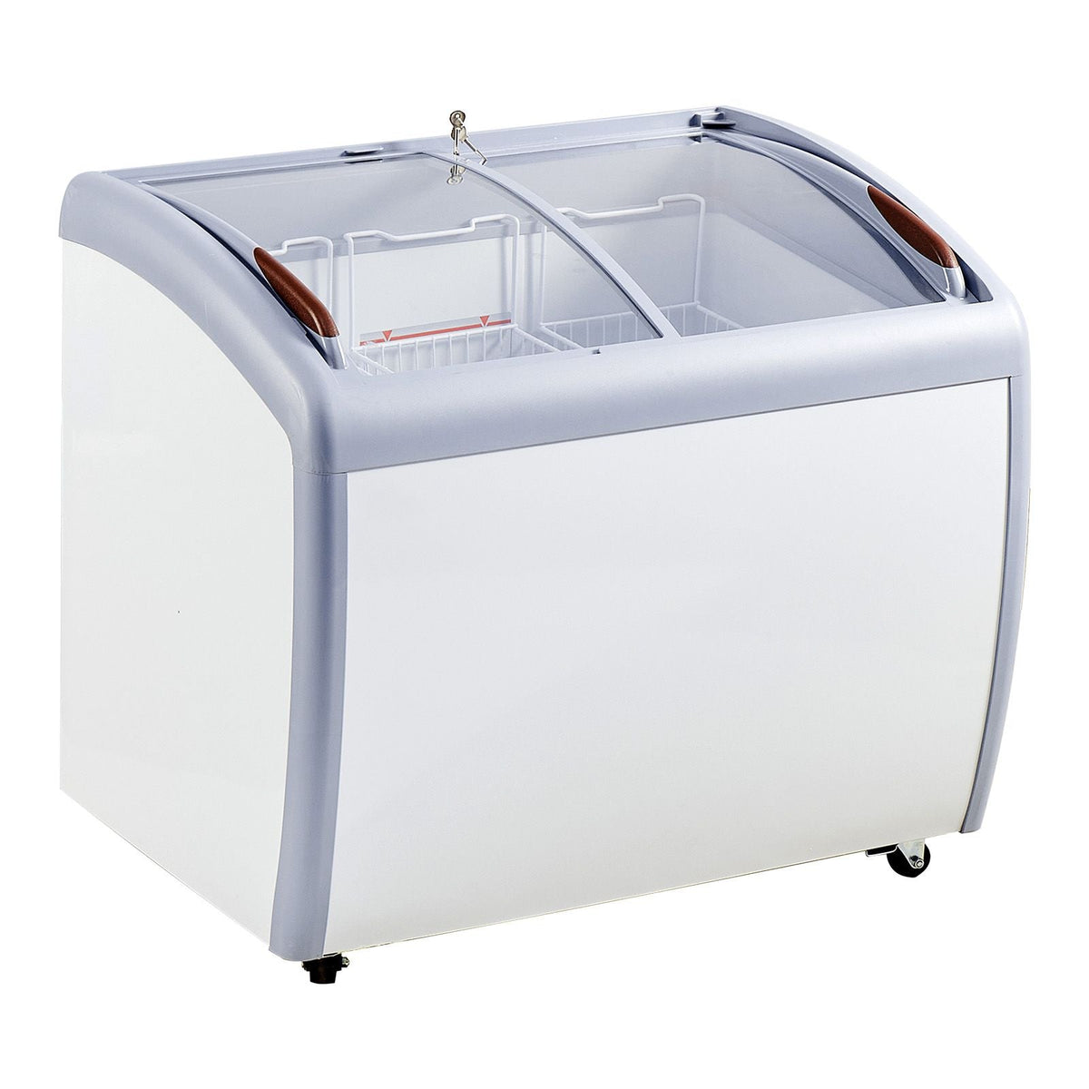 Commercial Ice Cream Display Case, 9.3 Cu.ft Chest Freezer, Mobile Glass Top Deep Freezer, Restaurant Gelato Dipping Cabinet with 3 Wire Baskets, 2 Sliding Glass Doors, Locking Casters, White