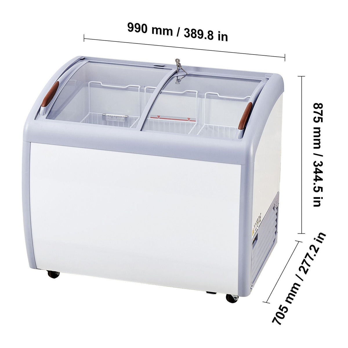 Commercial Ice Cream Display Case, 9.3 Cu.ft Chest Freezer, Mobile Glass Top Deep Freezer, Restaurant Gelato Dipping Cabinet with 3 Wire Baskets, 2 Sliding Glass Doors, Locking Casters, White