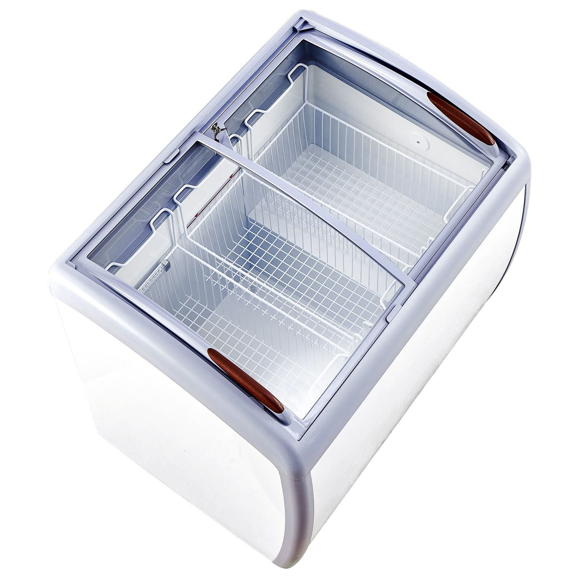 Commercial Ice Cream Display Case, 9.3 Cu.ft Chest Freezer, Mobile Glass Top Deep Freezer, Restaurant Gelato Dipping Cabinet with 3 Wire Baskets, 2 Sliding Glass Doors, Locking Casters, White