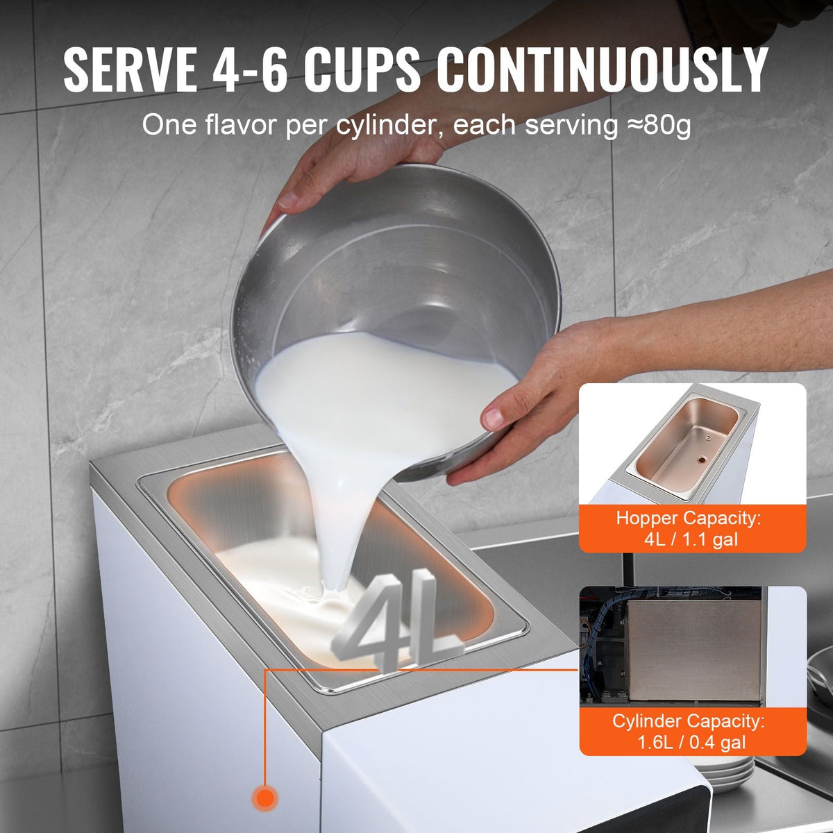 Commercial Ice Cream Machine, 10.6 QT/H Yield, 1000W Single Flavor Countertop Soft Serve Ice Cream Maker, 4L Hopper 1.6L Cylinder, Touch Screen Auto Clean Pre-cooling, for Restaurant Snack Bar