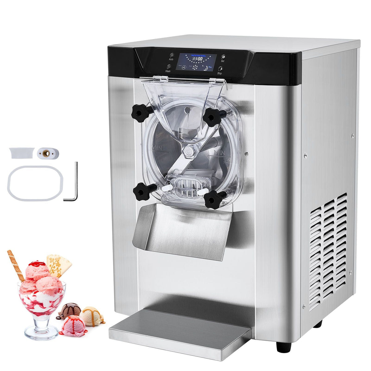 Commercial Ice Cream Machine, 12 L/H Yield, 1713W Single Flavor Countertop Hard Serve Ice Cream Maker, 4.5L Stainless Steel Cylinder, LED Panel Auto Clean Pre-cooling, for Restaurant Snack Bars