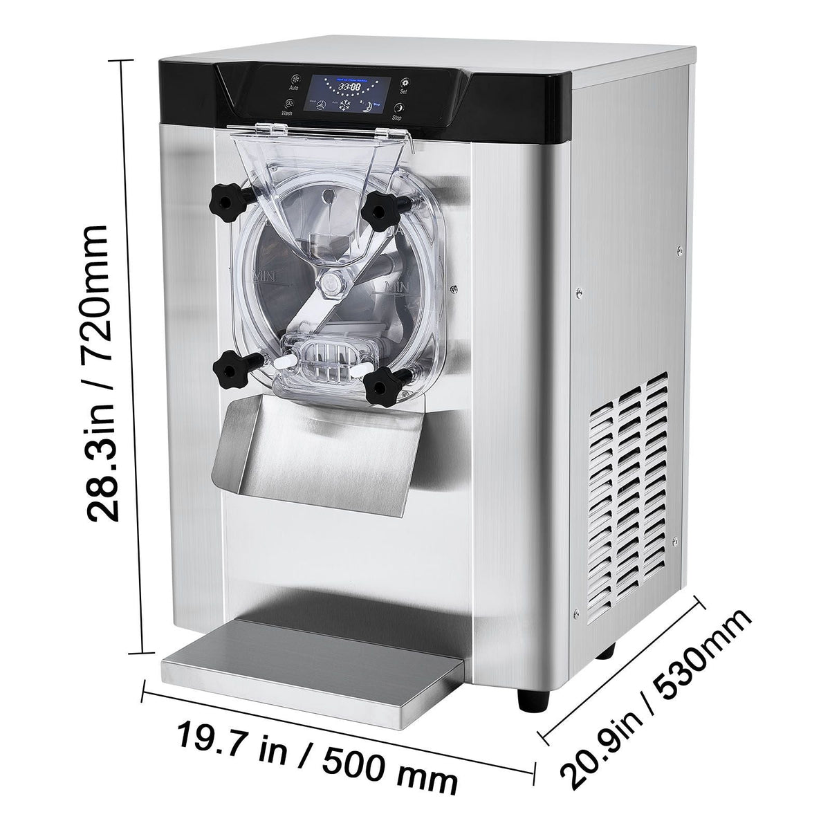 Commercial Ice Cream Machine, 12 L/H Yield, 1713W Single Flavor Countertop Hard Serve Ice Cream Maker, 4.5L Stainless Steel Cylinder, LED Panel Auto Clean Pre-cooling, for Restaurant Snack Bars