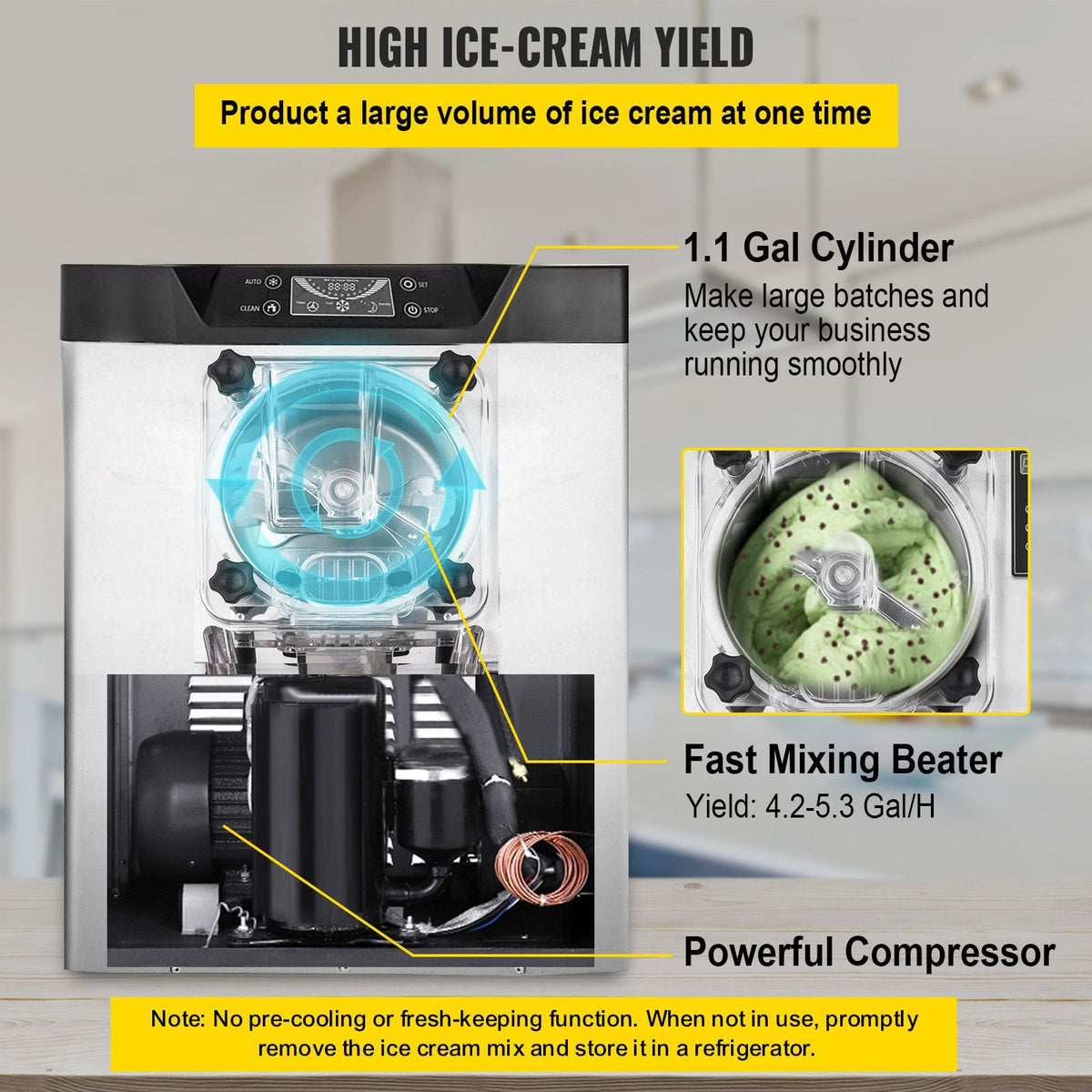 Commercial Ice Cream Machine 1400W 20/5.3 Gph Hard Serve Ice Cream Maker with LED Display Screen Auto Shut-Off Timer One Flavors Perfect for Restaurants Snack bar Supermarkets