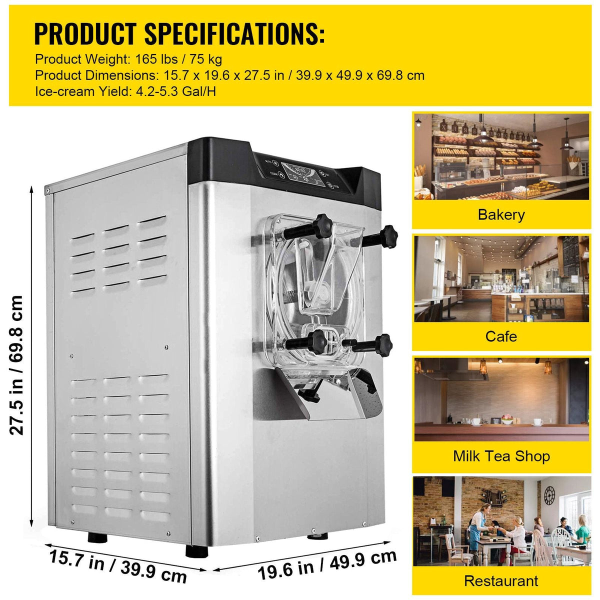 Commercial Ice Cream Machine 1400W 20/5.3 Gph Hard Serve Ice Cream Maker with LED Display Screen Auto Shut-Off Timer One Flavors Perfect for Restaurants Snack bar Supermarkets