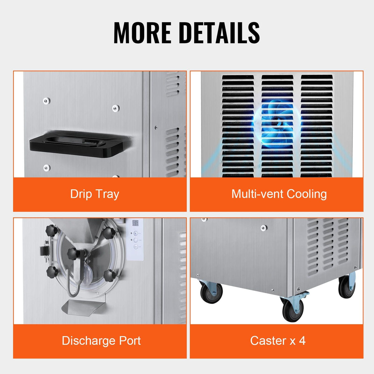 Commercial Ice Cream Machine, 20-25L/H Yield, 2400W 1-Flavor Hard Serve Ice Cream Maker, 8L Stainless Steel Cylinder, Digital Display Auto Clean Adjustable Hardness, for Restaurant Snack Bars