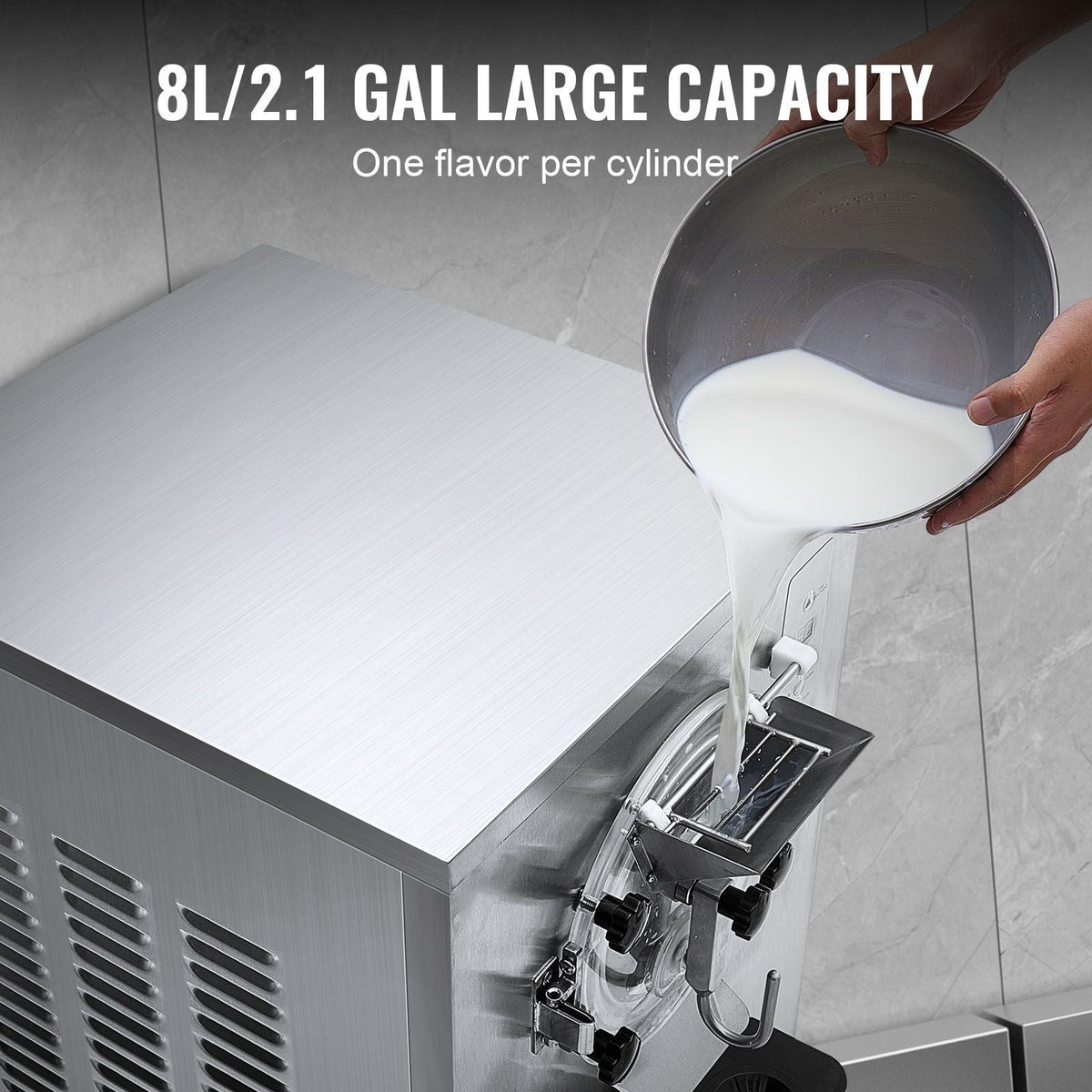 Commercial Ice Cream Machine, 20-25L/H Yield, 2400W 1-Flavor Hard Serve Ice Cream Maker, 8L Stainless Steel Cylinder, Digital Display Auto Clean Adjustable Hardness, for Restaurant Snack Bars