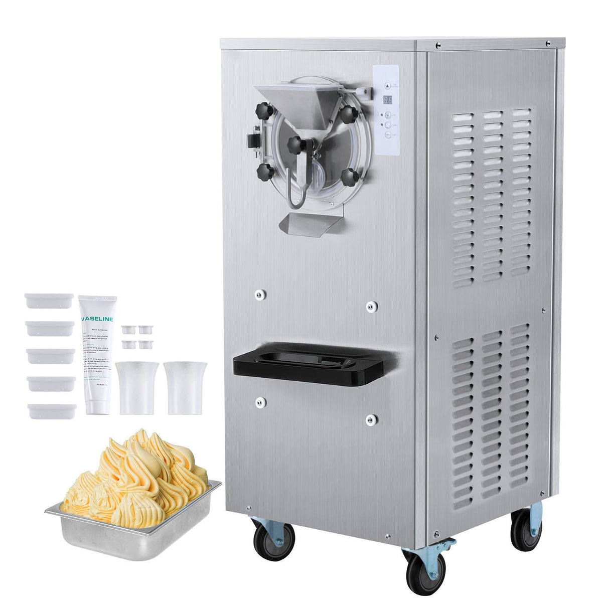 Commercial Ice Cream Machine, 20-25L/H Yield, 2400W 1-Flavor Hard Serve Ice Cream Maker, 8L Stainless Steel Cylinder, Digital Display Auto Clean Adjustable Hardness, for Restaurant Snack Bars