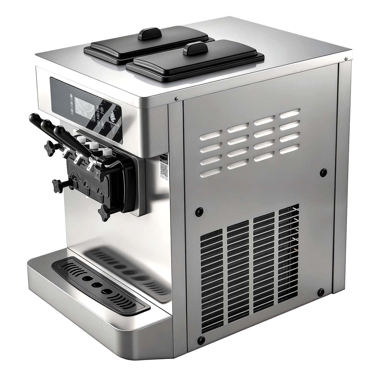 Commercial Ice Cream Machine, 20-28L/H Yield, 2200W 3-Flavor Countertop Soft Serve Ice Cream Maker with 2 x 6L Hoppers & Built-In Puffing Pump, Pre-Cooling Low-Mix Alert for Snack Dessert Shops