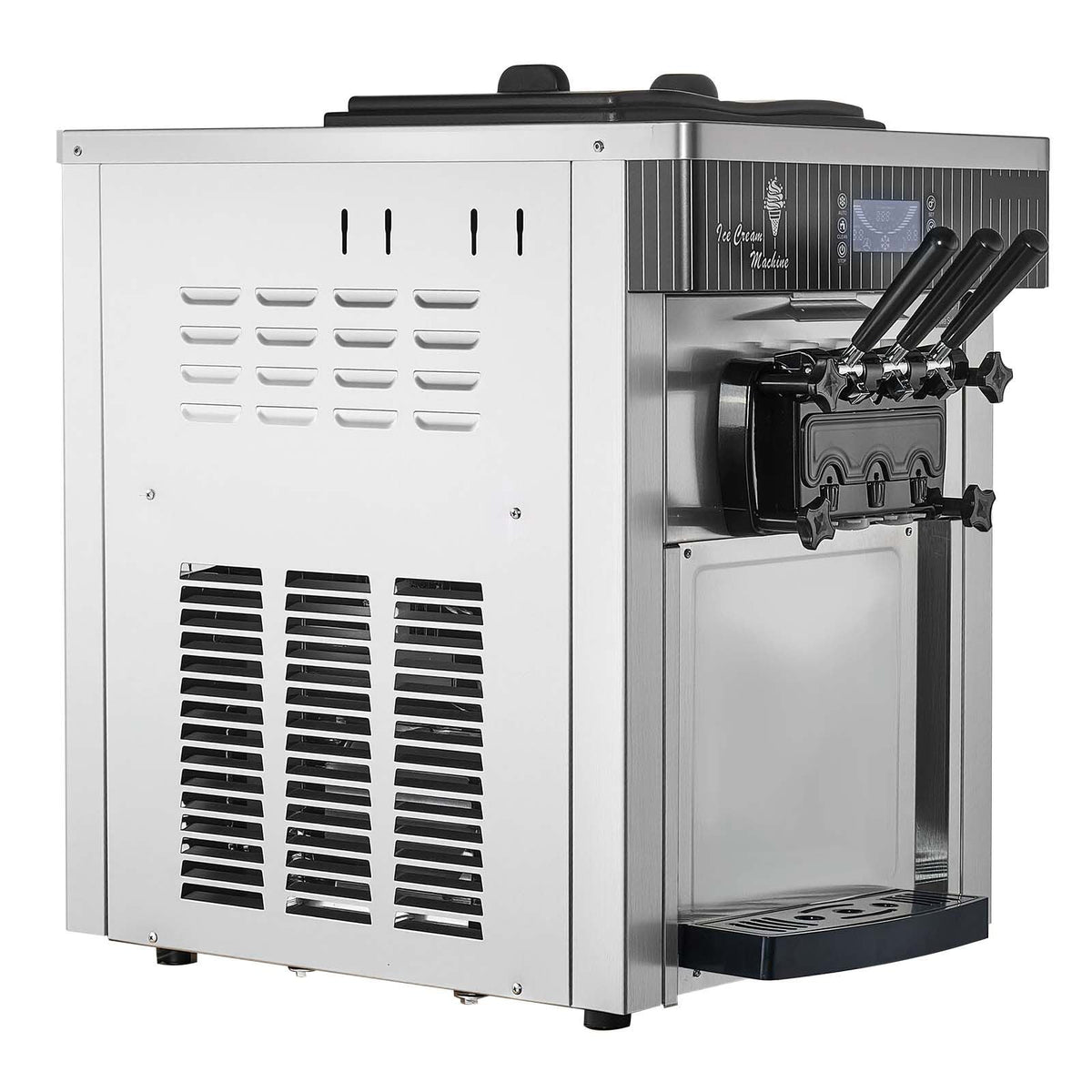 Commercial Ice Cream Machine, 20-28L/H Yield, 2200W 3-Flavor Countertop Soft Serve Ice Cream Maker with 2 x 6L Hoppers & Hopper Agitation, Pre-Cooling Self-Cleaning for Snack Dessert Shops