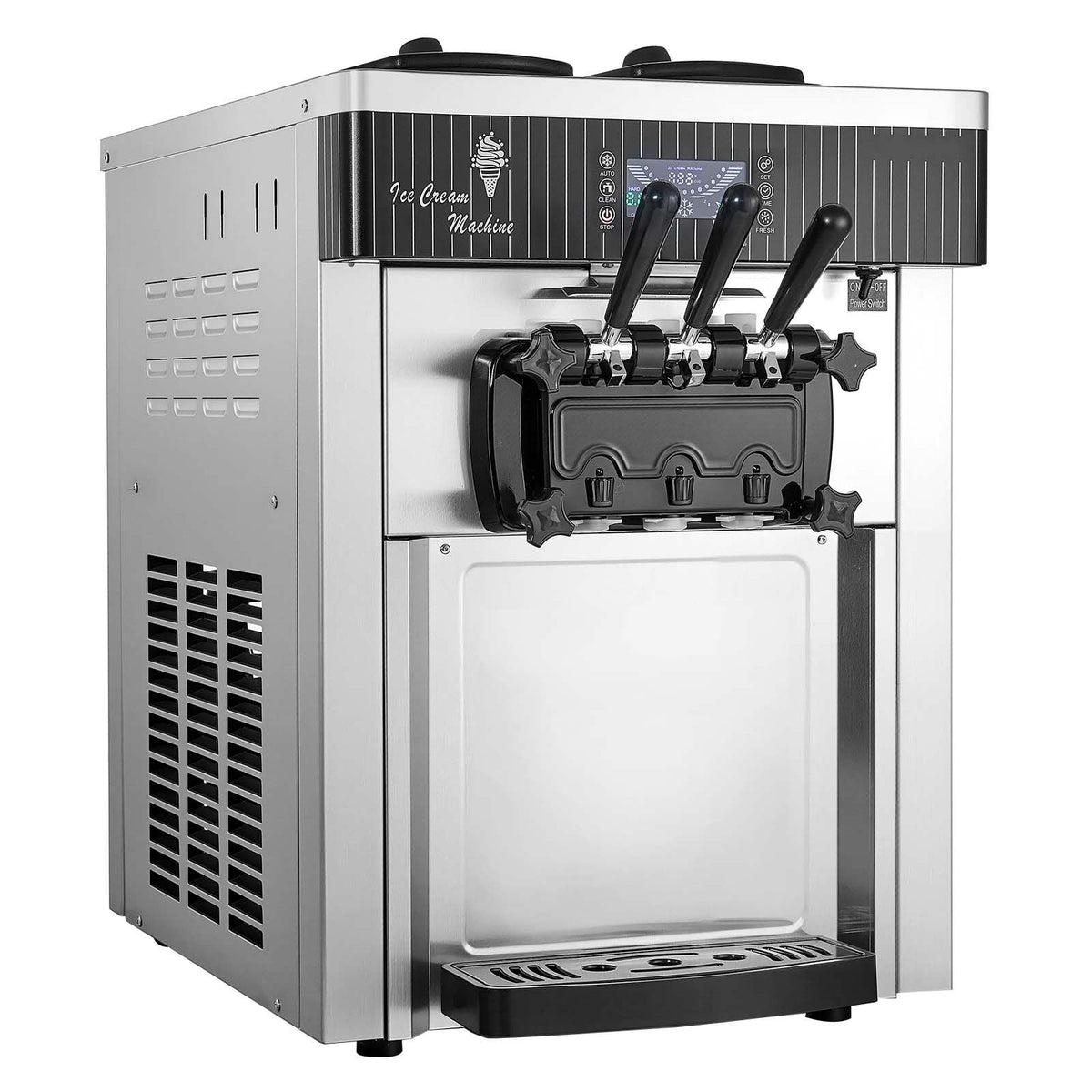 Commercial Ice Cream Machine, 20-28L/H Yield, 2200W 3-Flavor Countertop Soft Serve Ice Cream Maker with 2 x 6L Hoppers & Hopper Agitation, Pre-Cooling Self-Cleaning for Snack Dessert Shops