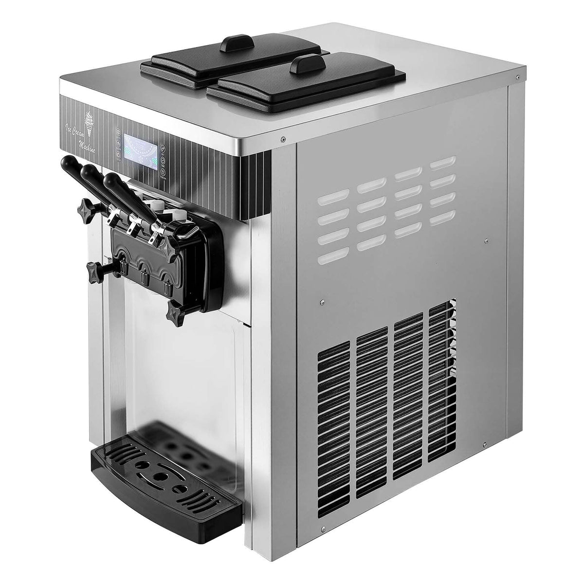 Commercial Ice Cream Machine, 20-28L/H Yield, 2200W 3-Flavor Countertop Soft Serve Ice Cream Maker with 2 x 6L Hoppers & Hopper Agitation, Pre-Cooling Self-Cleaning for Snack Dessert Shops