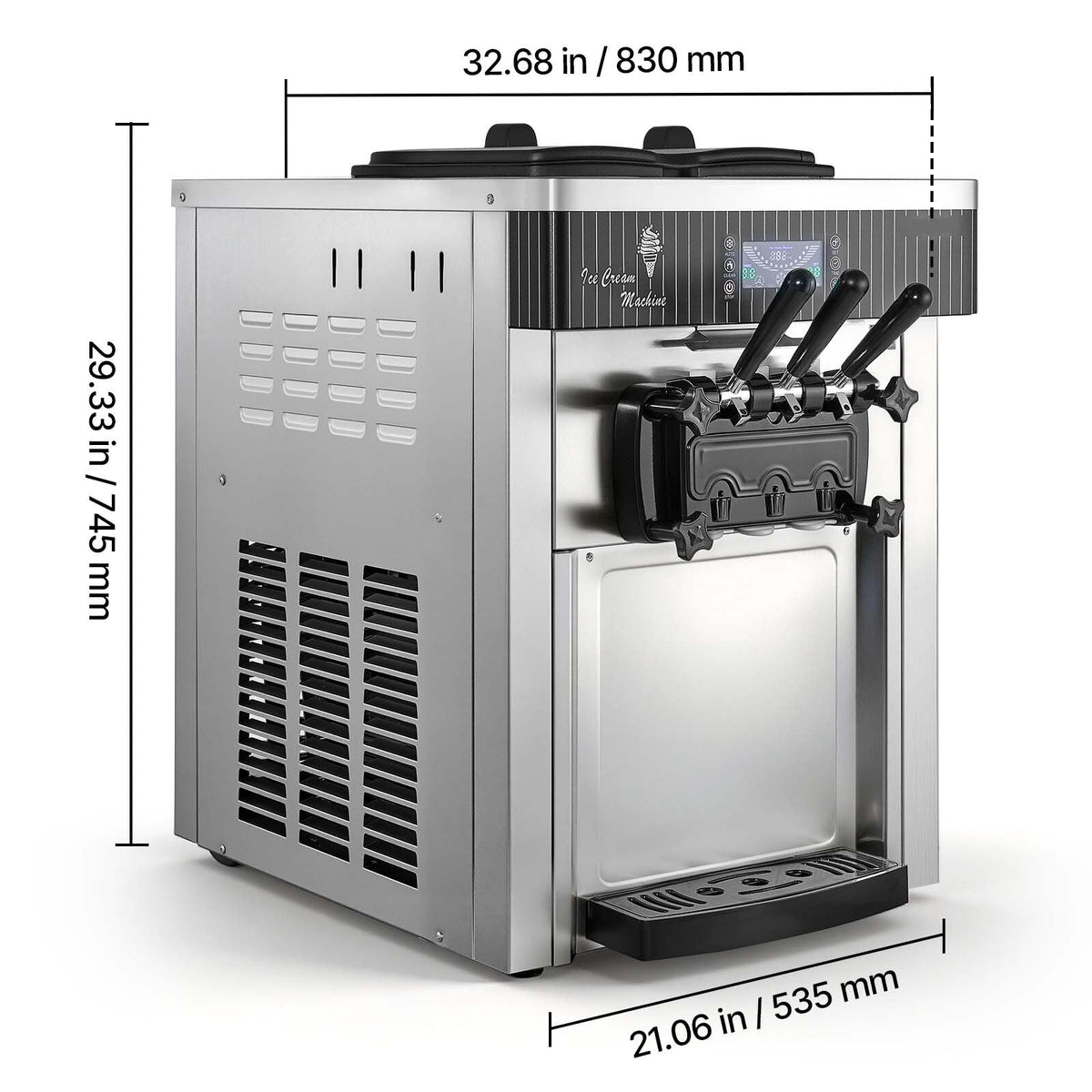 Commercial Ice Cream Machine, 20-28L/H Yield, 2200W 3-Flavor Countertop Soft Serve Ice Cream Maker with 2 x 6L Hoppers & Hopper Agitation, Pre-Cooling Self-Cleaning for Snack Dessert Shops
