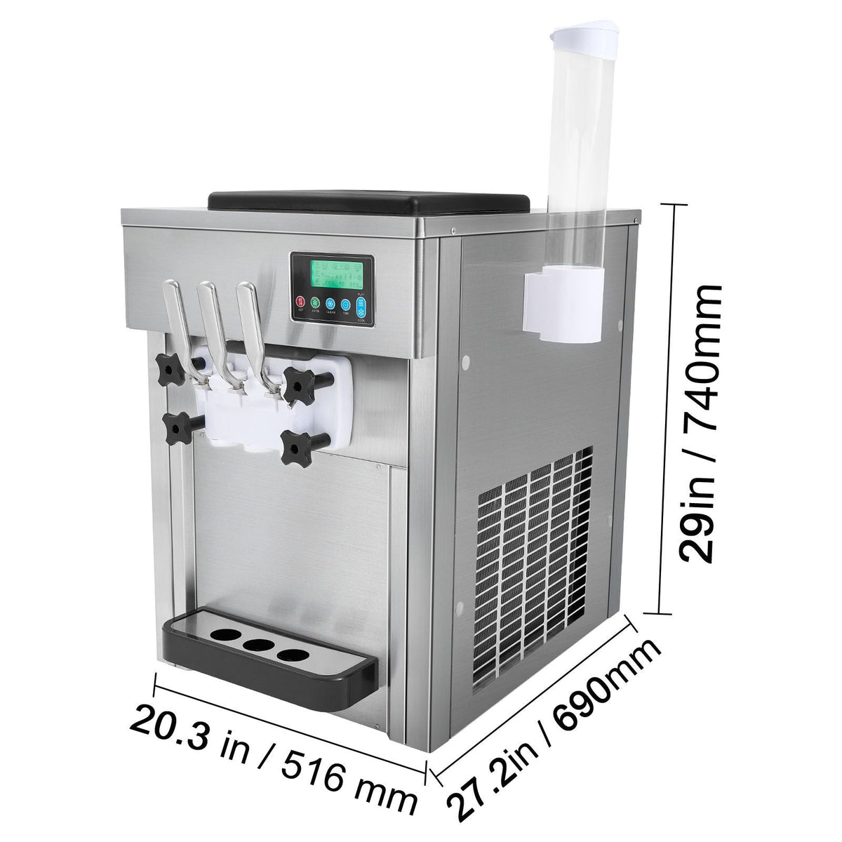 Commercial Ice Cream Machine, 21 QT/H Yield, 1800W 3-Flavor Countertop Soft Serve Ice Cream Maker, 2 x 4L Hopper 2 x 1.8L Cylinder, LCD Panel Auto Clean Pre-cooling, for Restaurant Snack Bar
