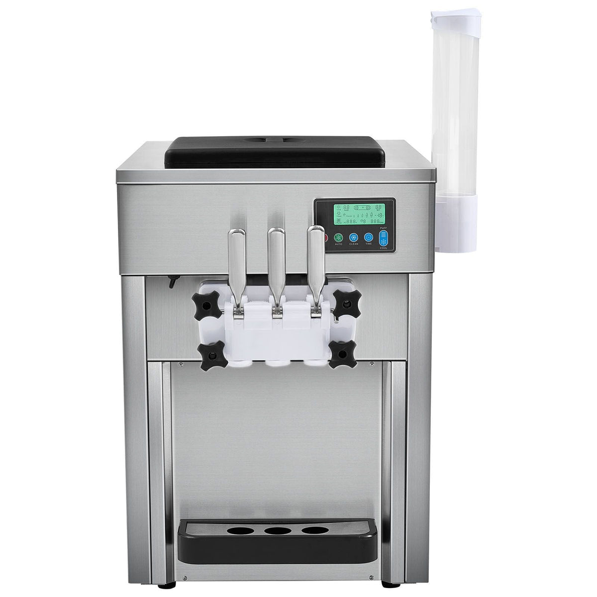 Commercial Ice Cream Machine, 21 QT/H Yield, 1800W 3-Flavor Countertop Soft Serve Ice Cream Maker, 2 x 4L Hopper 2 x 1.8L Cylinder, LCD Panel Auto Clean Pre-cooling, for Restaurant Snack Bar