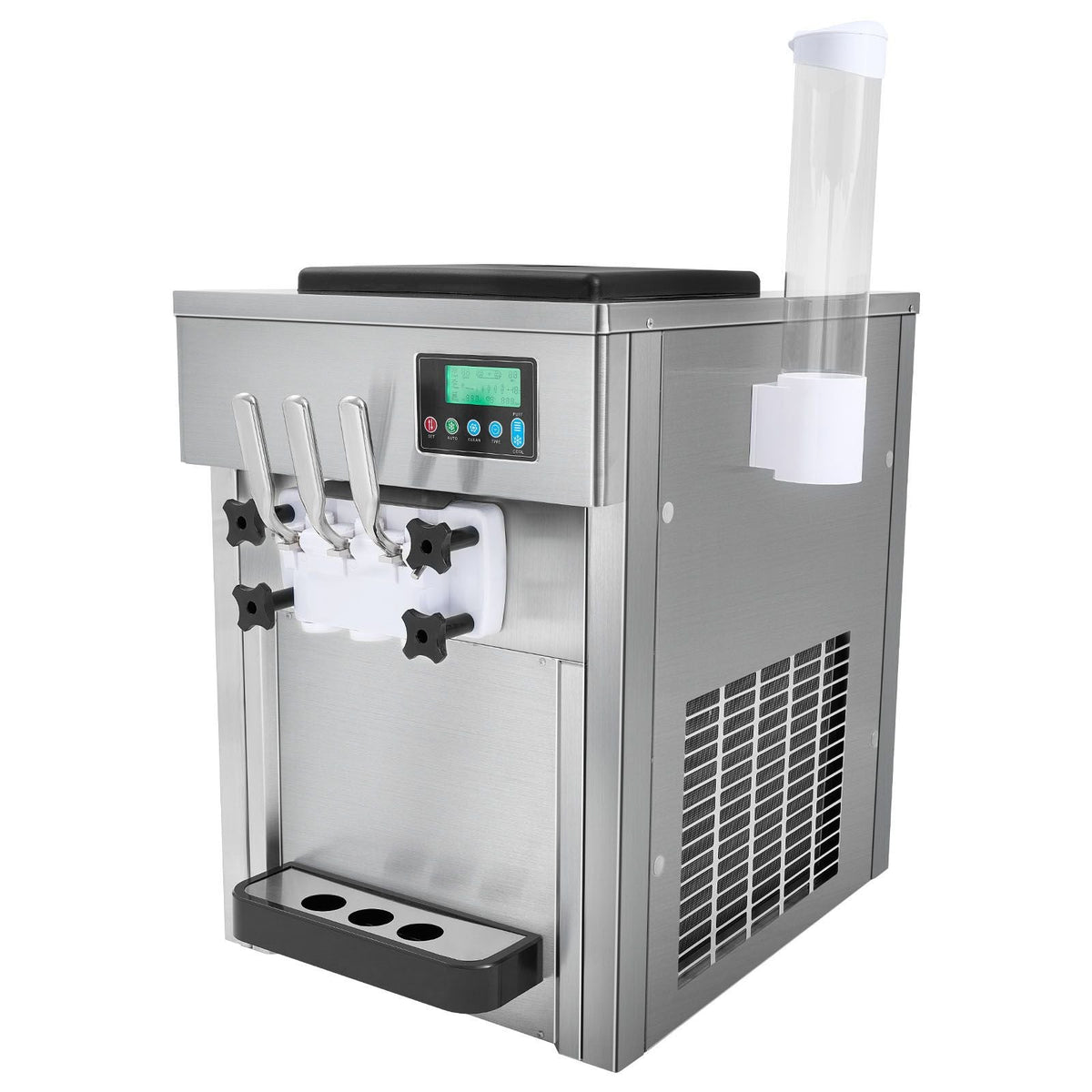 Commercial Ice Cream Machine, 21 QT/H Yield, 1800W 3-Flavor Countertop Soft Serve Ice Cream Maker, 2 x 4L Hopper 2 x 1.8L Cylinder, LCD Panel Auto Clean Pre-cooling, for Restaurant Snack Bar