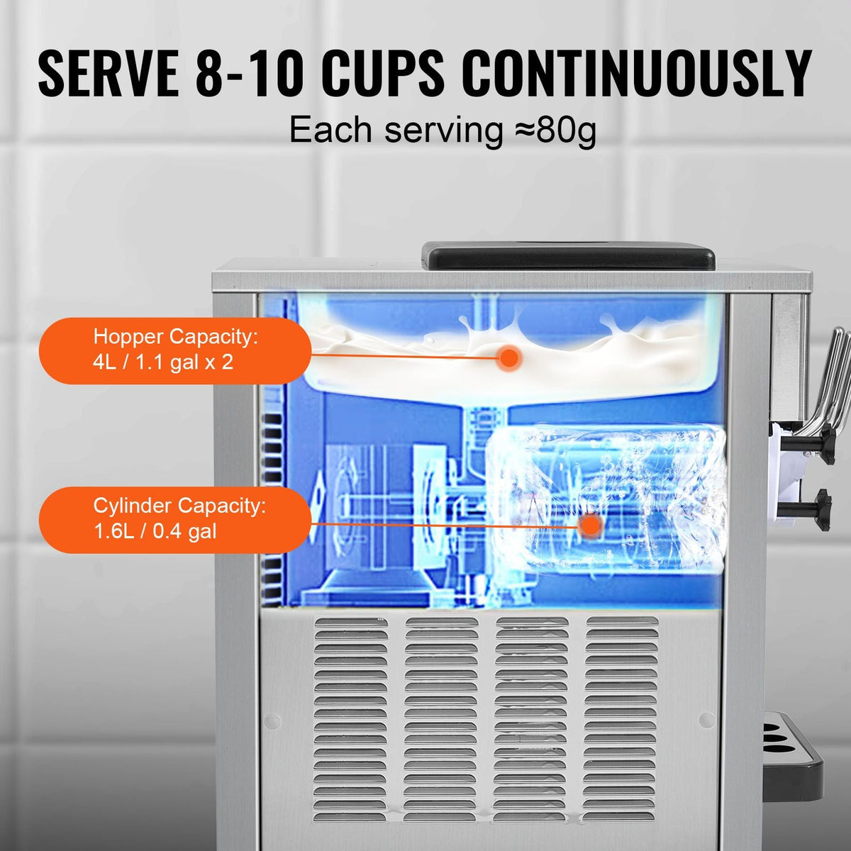 Commercial Ice Cream Machine, 21 QT/H Yield, 1800W 3-Flavor Countertop Soft Serve Ice Cream Maker, 2 x 4L Hopper 2 x 1.8L Cylinder, LCD Panel Auto Clean Pre-cooling, for Restaurant Snack Bar
