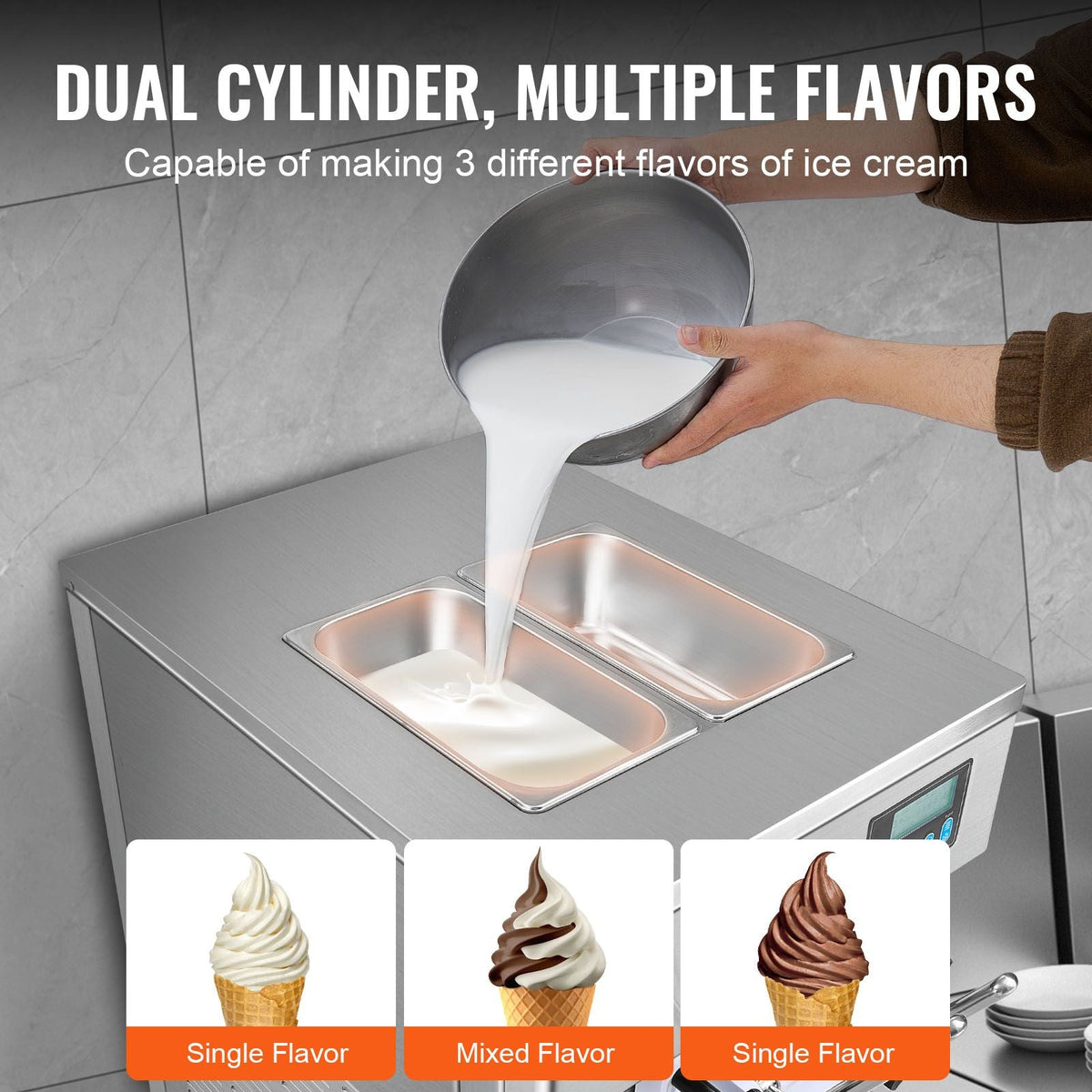 Commercial Ice Cream Machine, 21 QT/H Yield, 1800W 3-Flavor Countertop Soft Serve Ice Cream Maker, 2 x 4L Hopper 2 x 1.8L Cylinder, LCD Panel Auto Clean Pre-cooling, for Restaurant Snack Bar