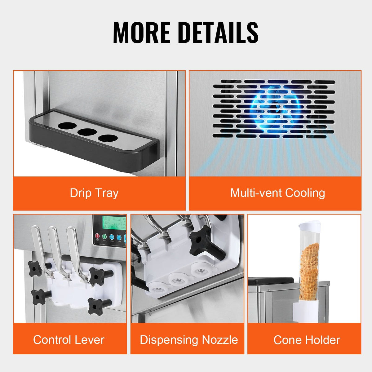 Commercial Ice Cream Machine, 21 QT/H Yield, 1800W 3-Flavor Countertop Soft Serve Ice Cream Maker, 2 x 4L Hopper 2 x 1.8L Cylinder, LCD Panel Auto Clean Pre-cooling, for Restaurant Snack Bar