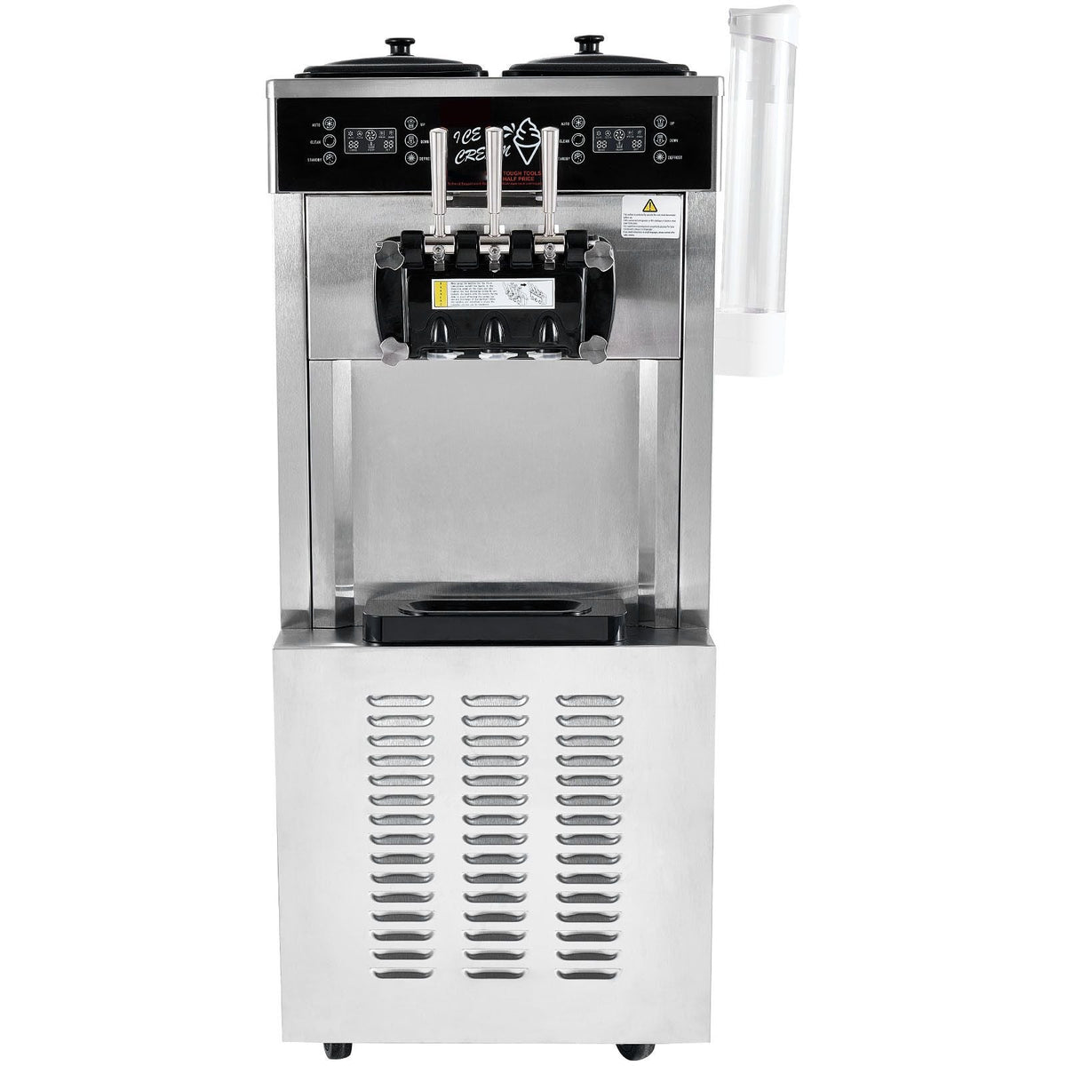 Commercial Ice Cream Machine, 34-44 L/H Yield, 3400W 3-Flavor Freestanding Soft Serve Ice Cream Maker, 2 x 9L Stainless Steel Hopper, LED Panel Allows Single Cylinder Use Overnight Refrigeration