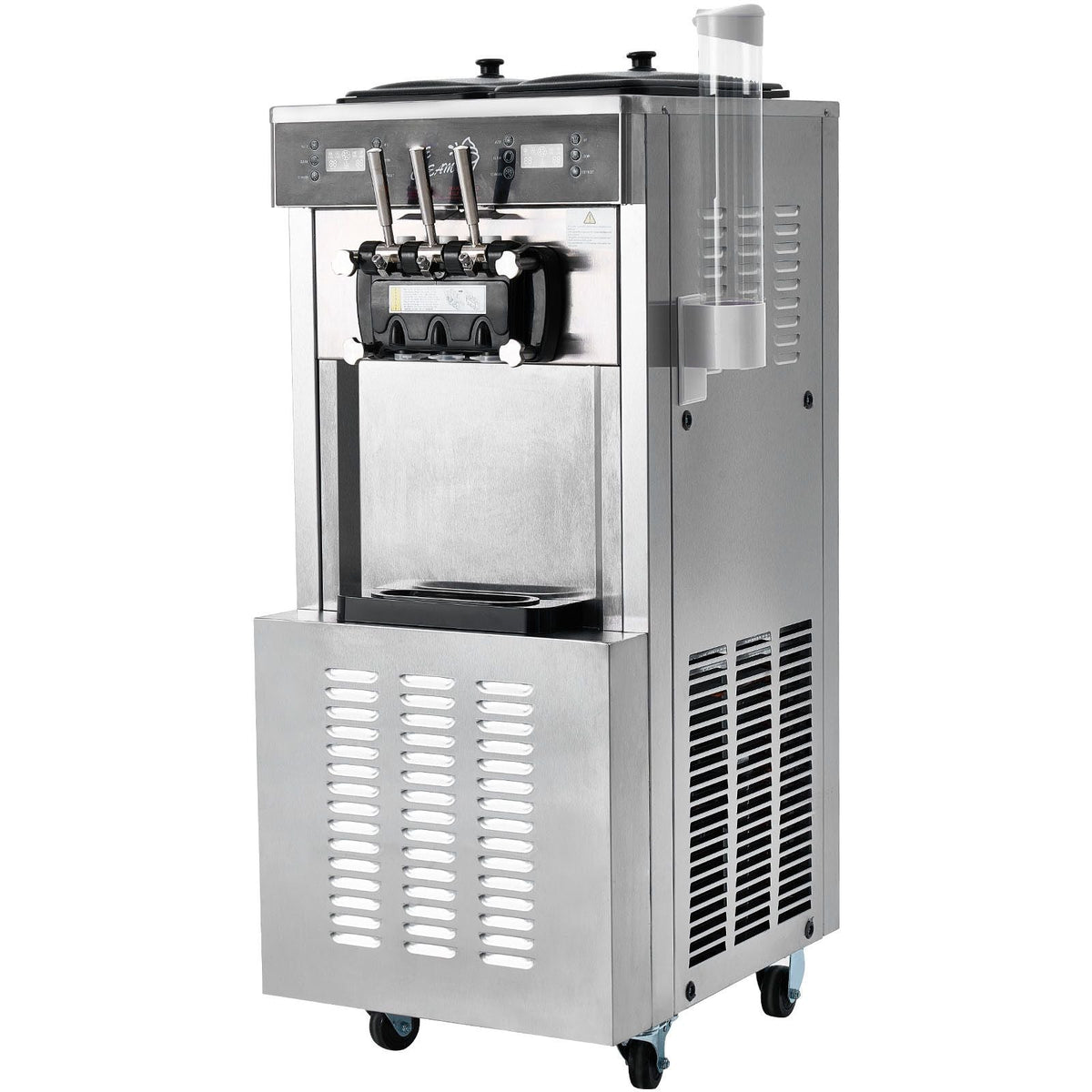 Commercial Ice Cream Machine, 34-44 L/H Yield, 3400W 3-Flavor Freestanding Soft Serve Ice Cream Maker, 2 x 9L Stainless Steel Hopper, LED Panel Allows Single Cylinder Use Overnight Refrigeration