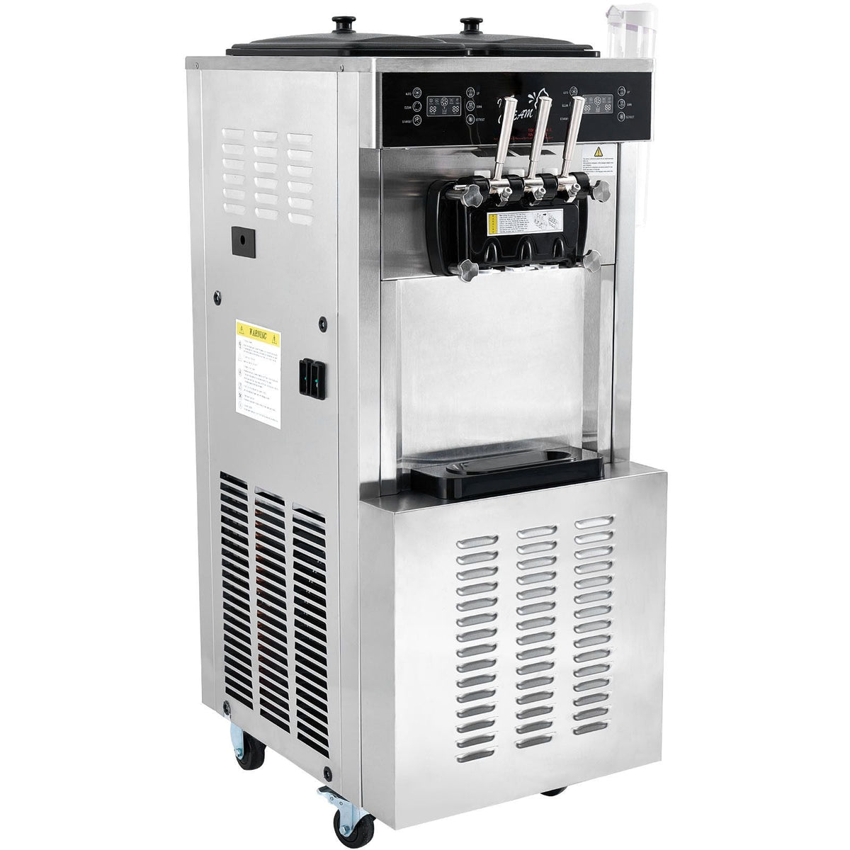 Commercial Ice Cream Machine, 34-44 L/H Yield, 3400W 3-Flavor Freestanding Soft Serve Ice Cream Maker, 2 x 9L Stainless Steel Hopper, LED Panel Allows Single Cylinder Use Overnight Refrigeration