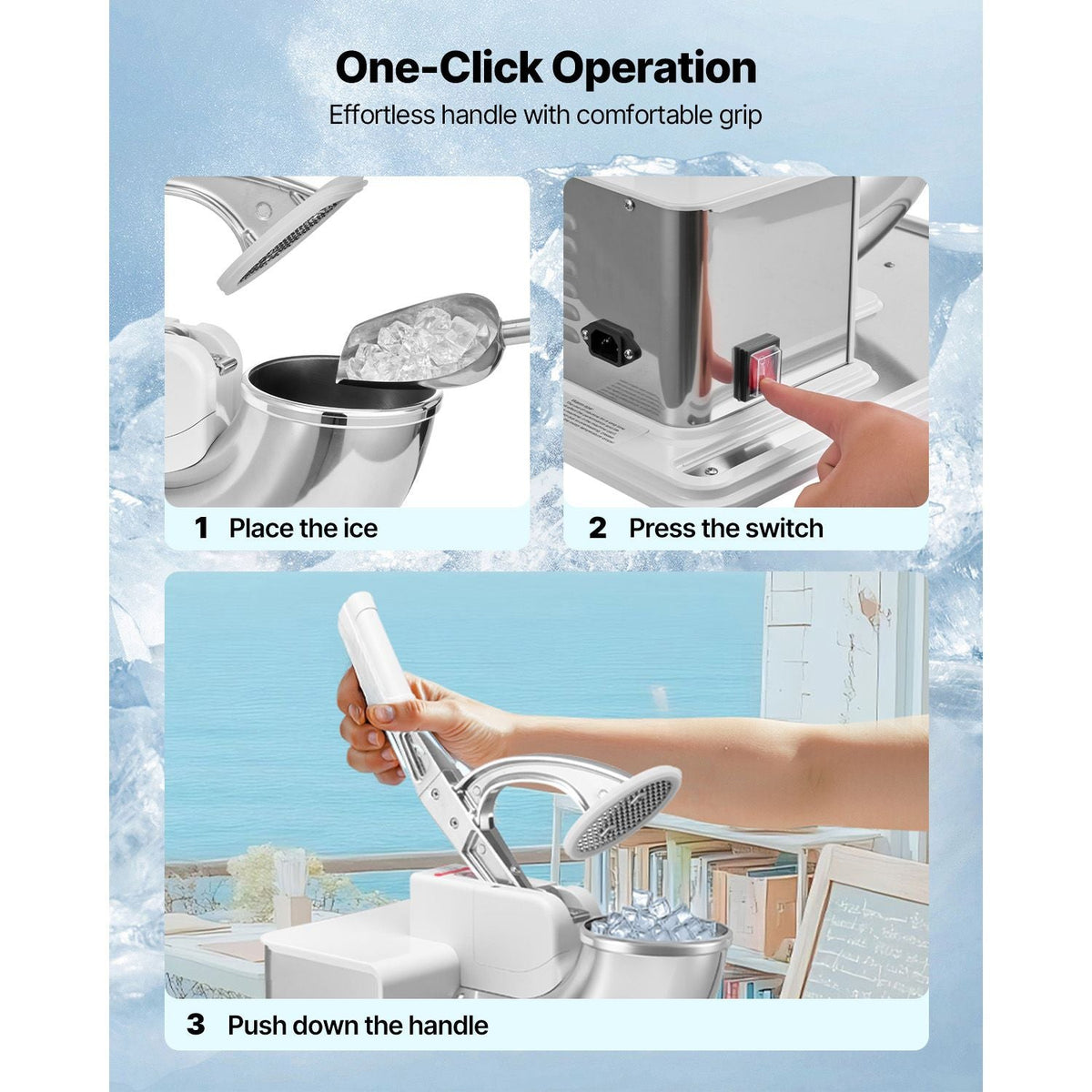 Commercial Ice Crusher 661LBS/H, 350W Electric Snow Cone Machine with 4 Blades, 1400RPM Stainless Steel Shaved Ice Machine with 11 Gal Crushed-Ice Box, for Family Restaurants Bars, White