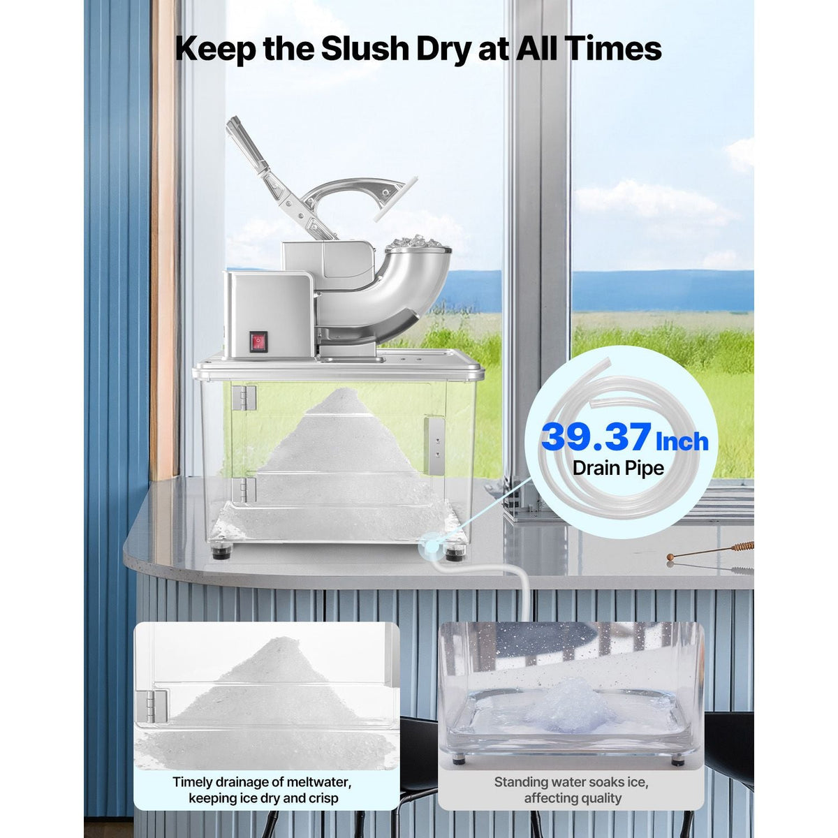 Commercial Ice Crusher 661LBS/H, 350W Electric Snow Cone Machine with 4 Blades, 1400RPM Stainless Steel Shaved Ice Machine with 11 Gal Crushed-Ice Box, for Family Restaurants Bars, White