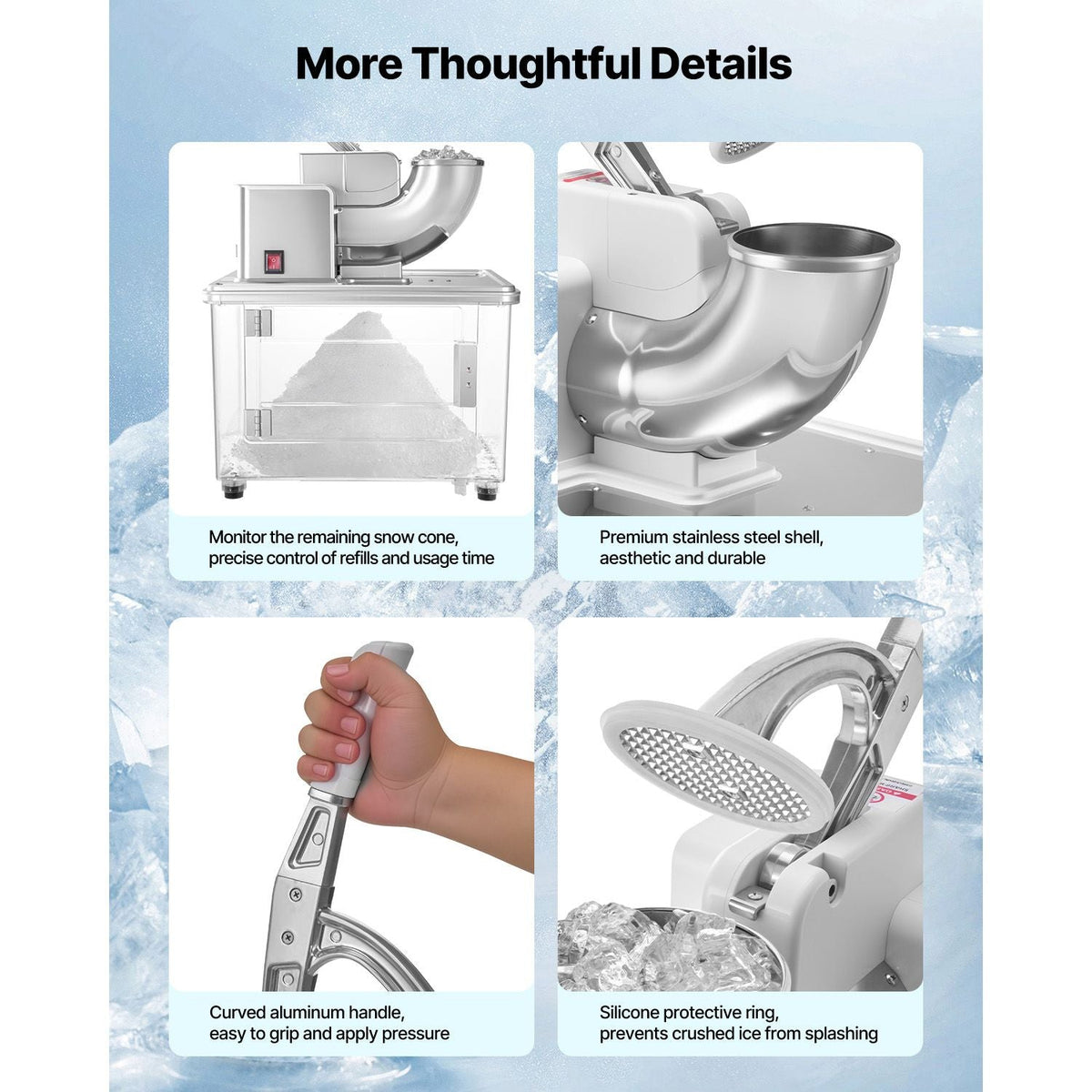 Commercial Ice Crusher 661LBS/H, 350W Electric Snow Cone Machine with 4 Blades, 1400RPM Stainless Steel Shaved Ice Machine with 11 Gal Crushed-Ice Box, for Family Restaurants Bars, White
