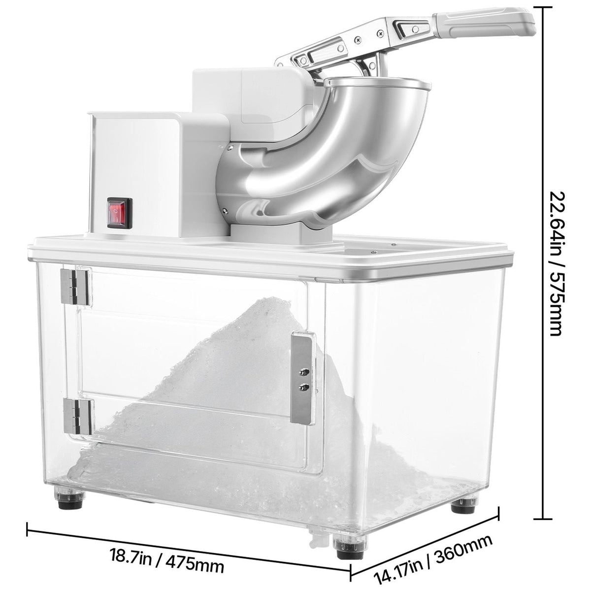 Commercial Ice Crusher 661LBS/H, 350W Electric Snow Cone Machine with 4 Blades, 1400RPM Stainless Steel Shaved Ice Machine with 11 Gal Crushed-Ice Box, for Family Restaurants Bars, White