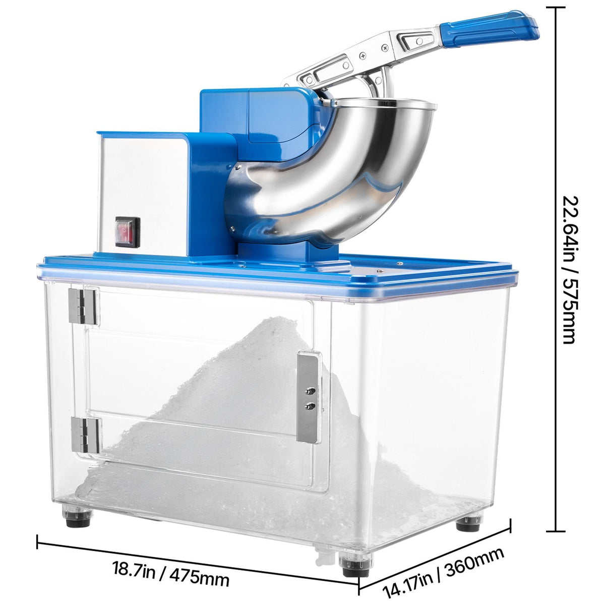 Commercial Ice Crusher 661LBS/H, 350W Electric Snow Cone Machine with 4 Blades, 2000RPM Stainless Steel Shaved Ice Machine with 11 Gal Crushed-Ice Box, for Family Restaurants Bars, Blue