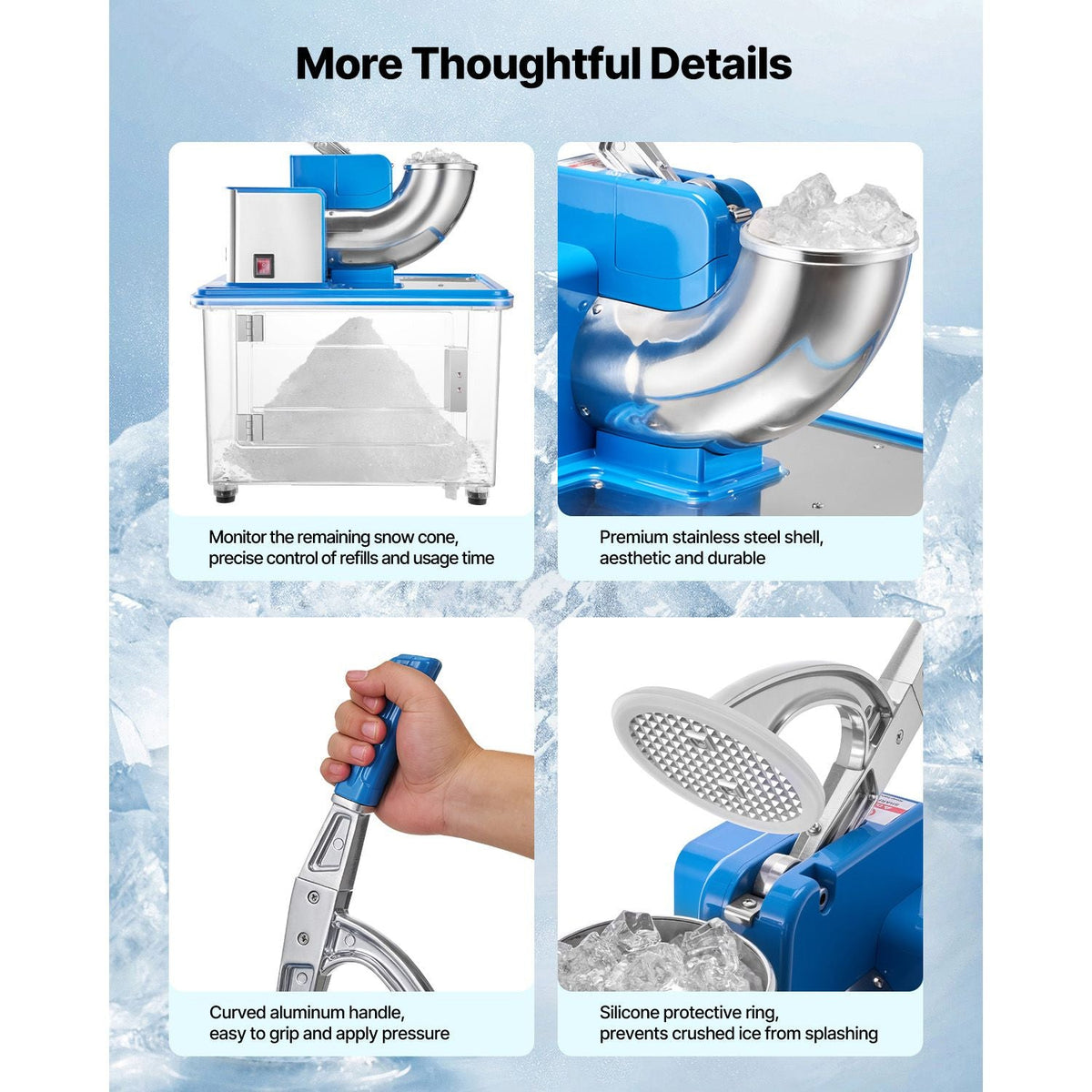 Commercial Ice Crusher 661LBS/H, 350W Electric Snow Cone Machine with 4 Blades, 2000RPM Stainless Steel Shaved Ice Machine with 11 Gal Crushed-Ice Box, for Family Restaurants Bars, Blue