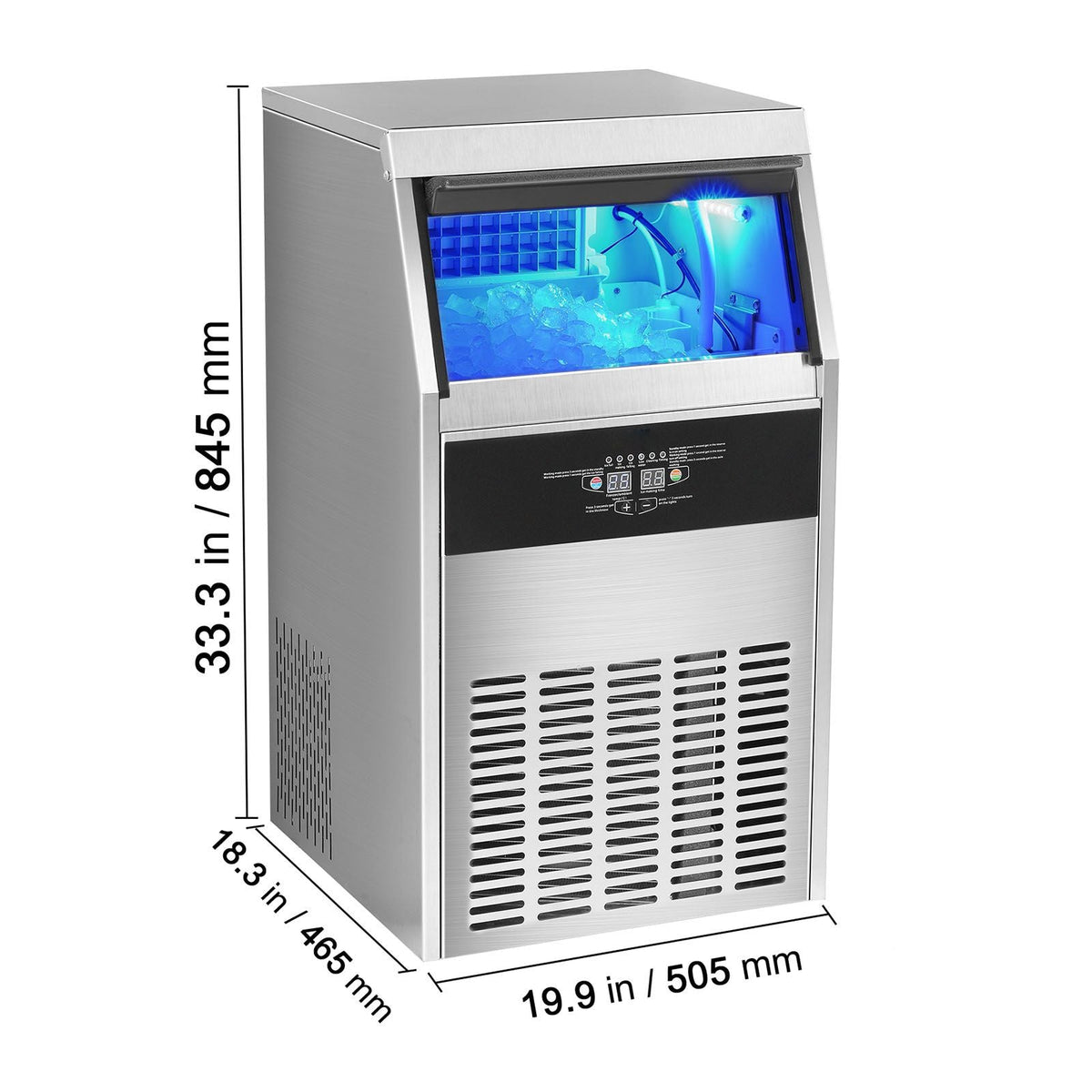 Commercial Ice Maker, 100lbs/24H, Ice Maker Machine, 50 Ice Cubes in 12-15 Minutes, Freestanding Cabinet Ice Maker with 33lbs Storage Capacity LED Digital Display, for Bar Home Office Restaurant